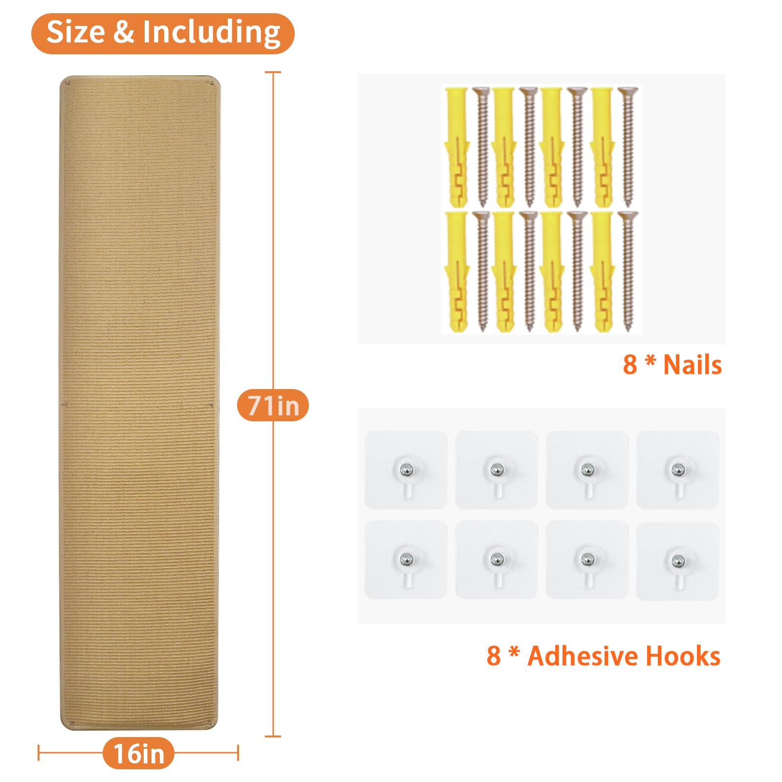 Amfiyq 71X 16 Cat Climbing Wall, Extra Large Cat Wall Furniture, Cat Climbing Wall Scratcher, Cat Carpet, Couch Sofa Protect