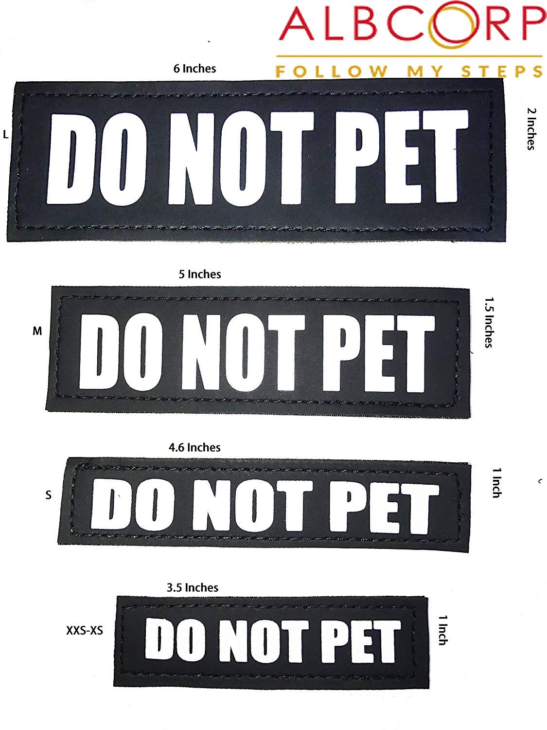 Albcorp Reflective Do Not Pet Patches With Hook Backing For Service Animal Vests/Harnesses Medium (5 X 1.5) Inch