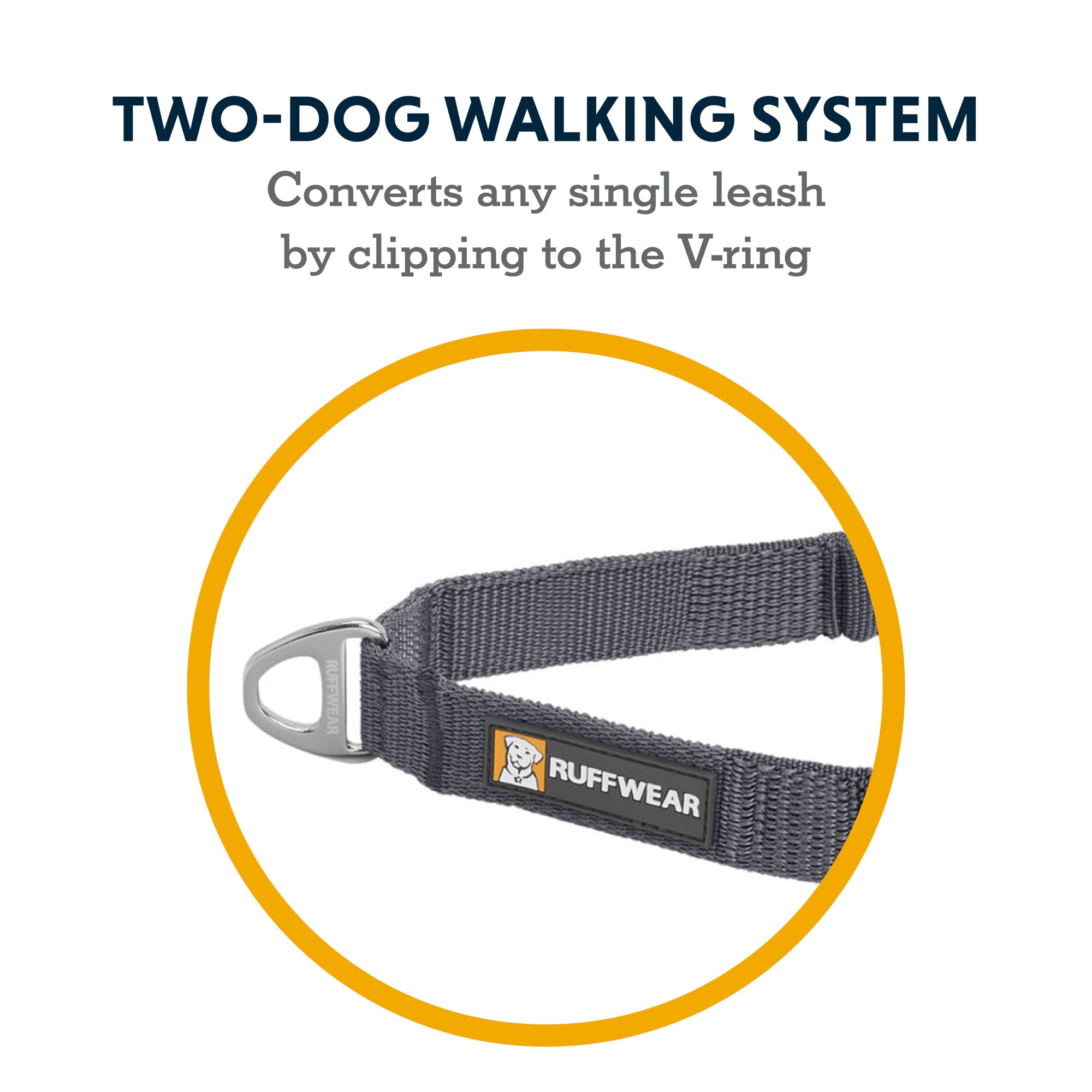 Ruffwear, Double Track Coupler Leash Extension For Walking 2 Dogs, Basalt Gray