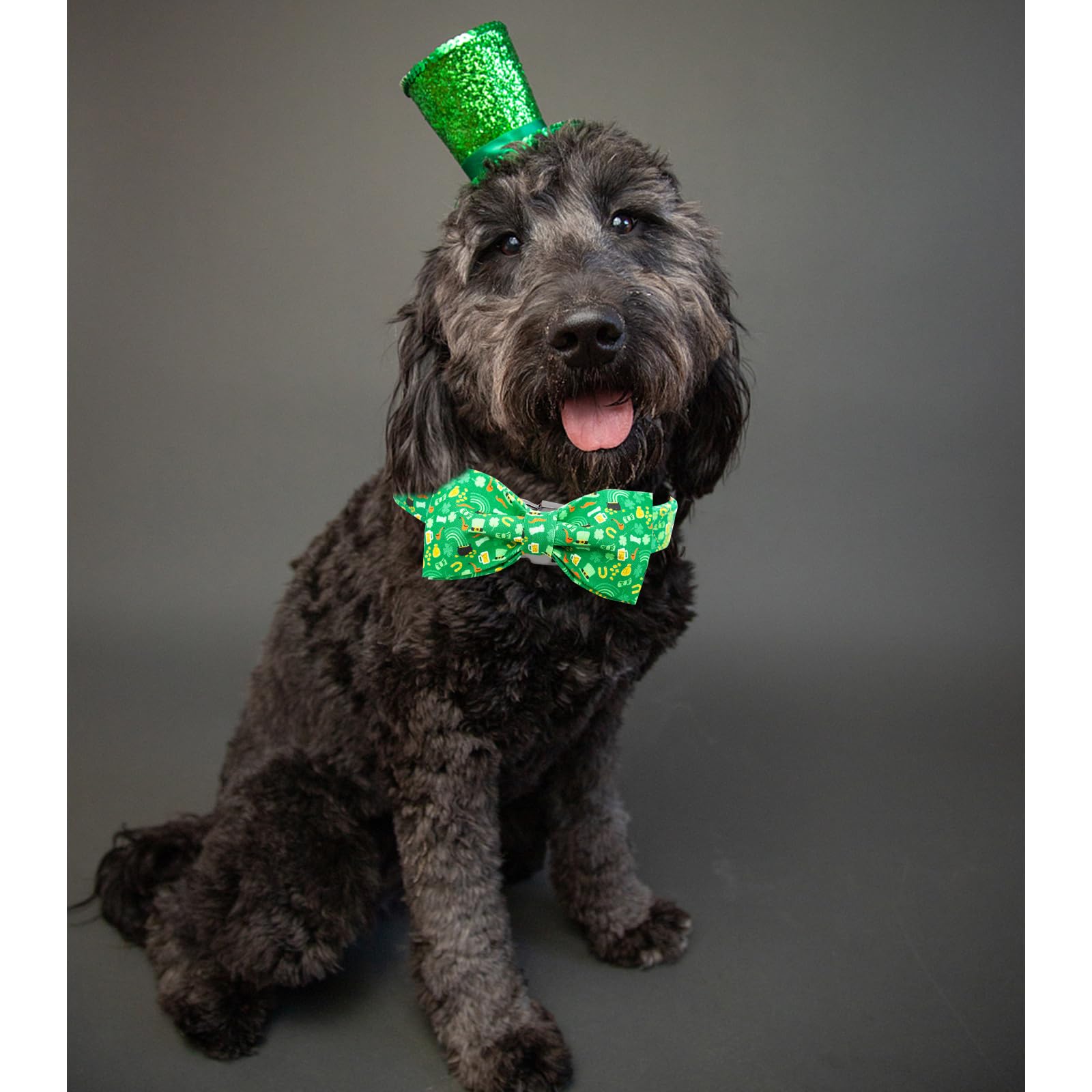 Lionheart Glory Dog Bow Collar St. Patrick'S Day Dog Collar For Medium Dogs, Adjustable Green Collars Lucky Clover Shamrock Dog