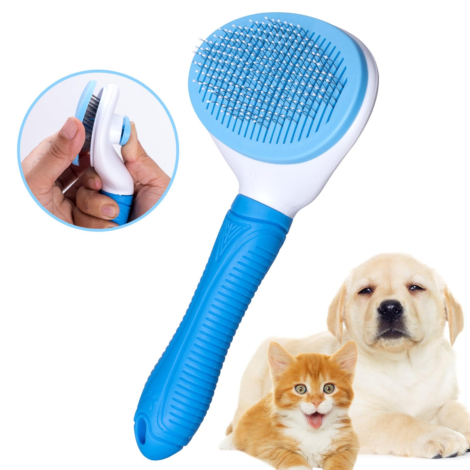 Self Cleaning Slicker Brush For Pet Grooming - Removes Loose Undercoat And Sheds, Suitable For Long And Short Hair Cats And Dogs
