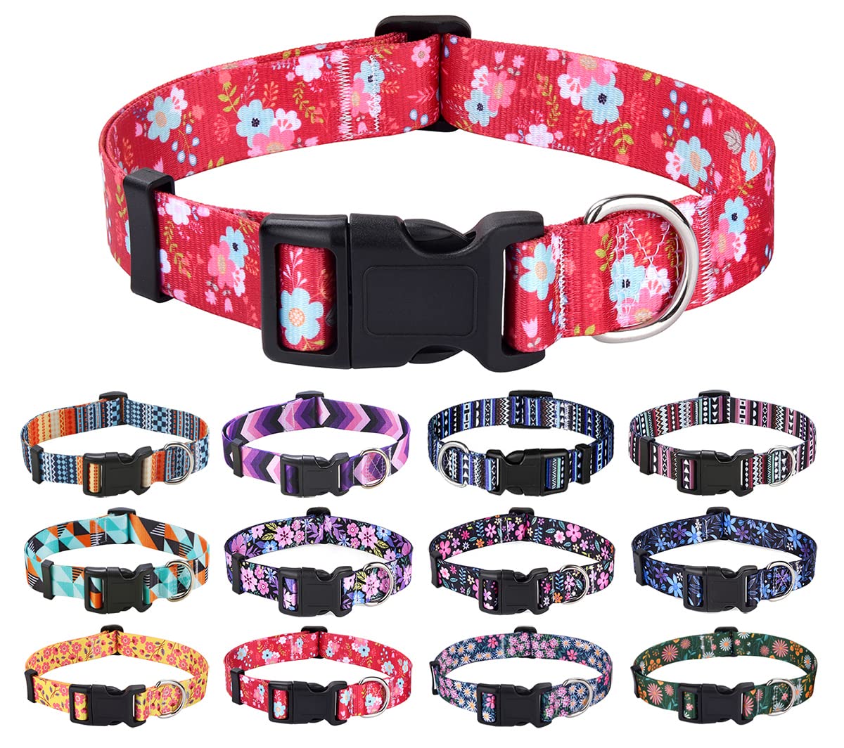Mihqy Dog Collar With Bohemia Floral Tribal Geometric Patterns - Soft Ethnic Style Collar Adjustable For Small Medium Large Dogs(Red Flower,L)