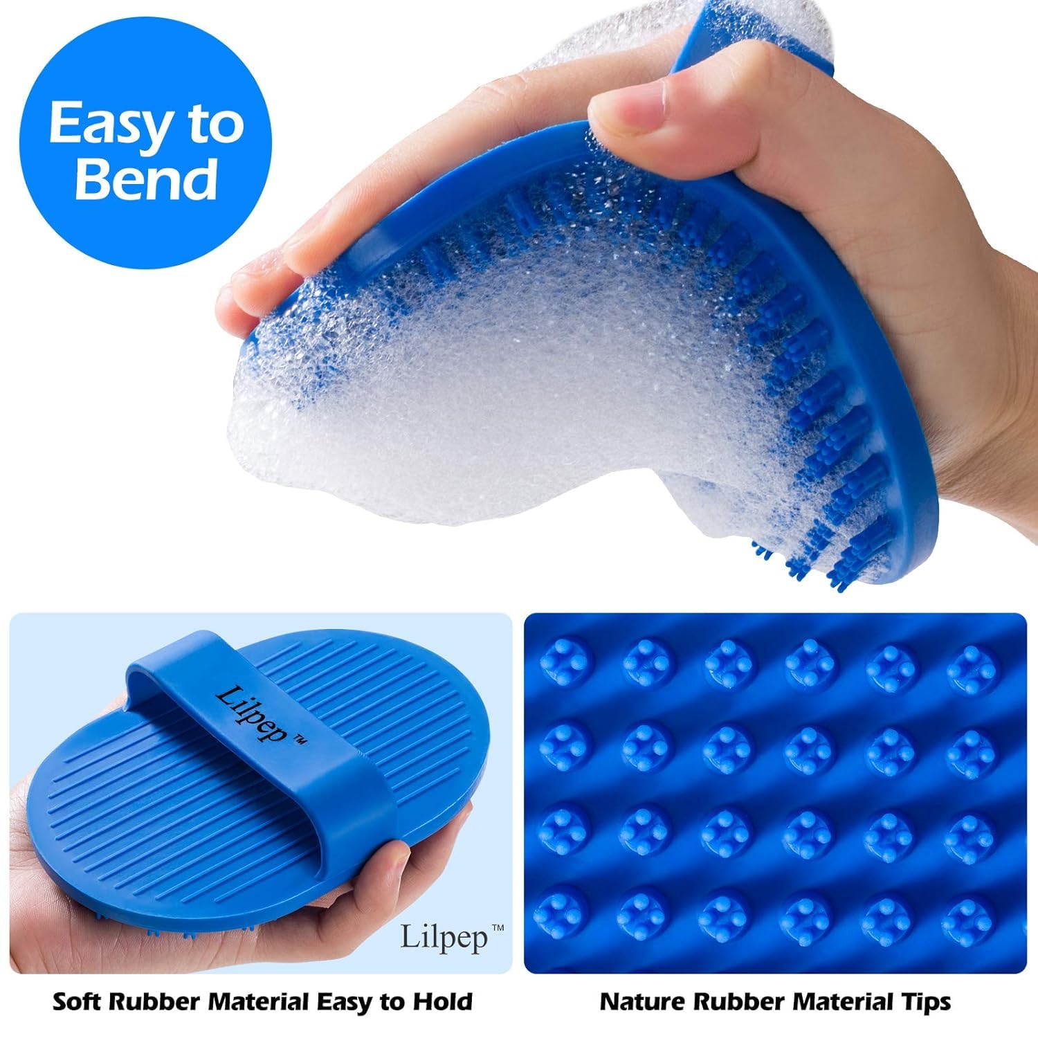 Lilpep Dog Bath Brush, Rubber Pet Shampoo Brush with Silicone Bristles for Massaging Grooming, Removing Short Haired Dogs Cats S