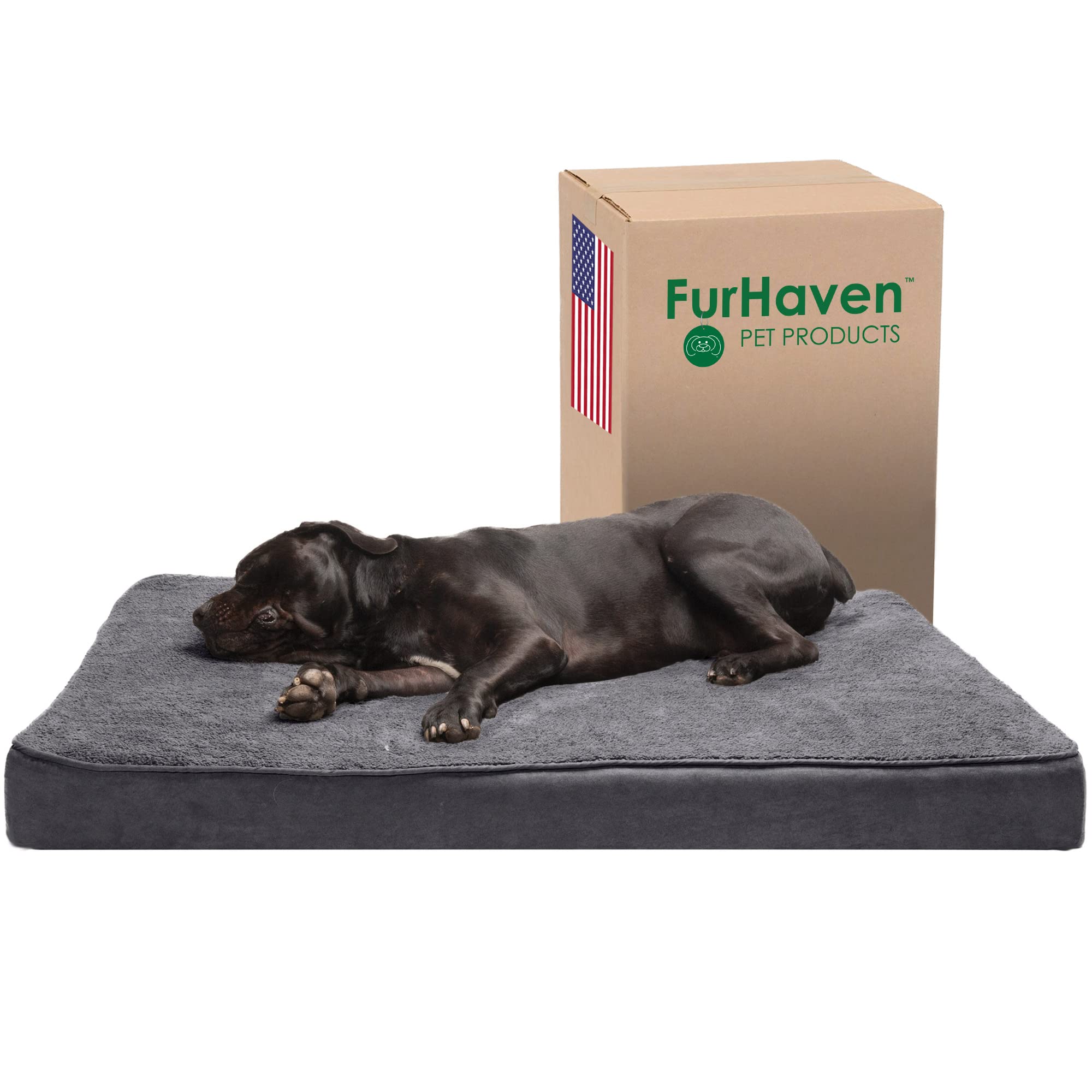 Furhaven Orthopedic Dog Bed for Large Dogs w/ Removable Washable Cover, For Dogs Up to 125 lbs - Terry & Suede Mattress - Gray, 