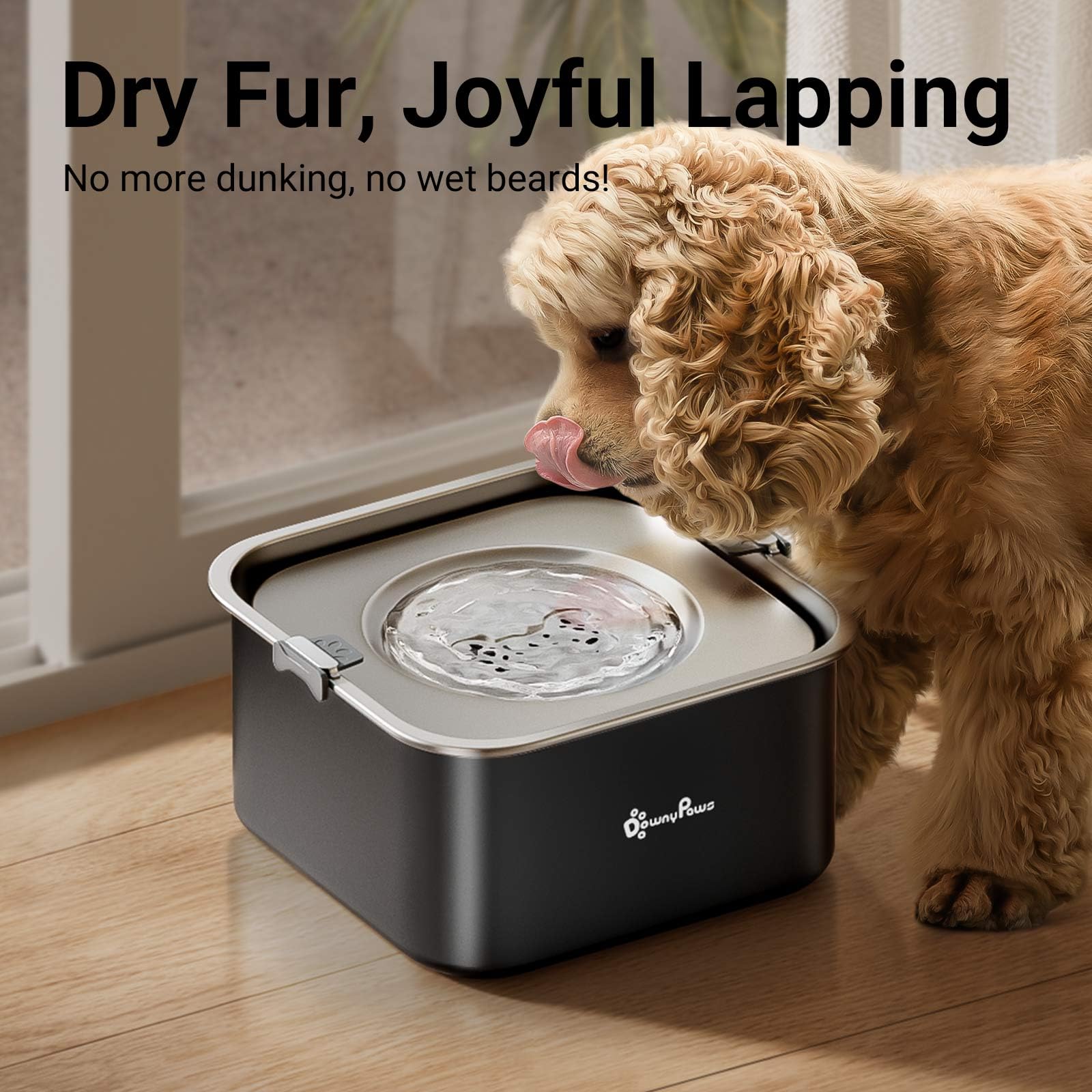 Downypaws No Spill Water Bowl For Dogs,101Oz/3L Slobber Stopper Dog Bowl Stainless Steel, Slow Drinking Dog Water Bowl, No Mess