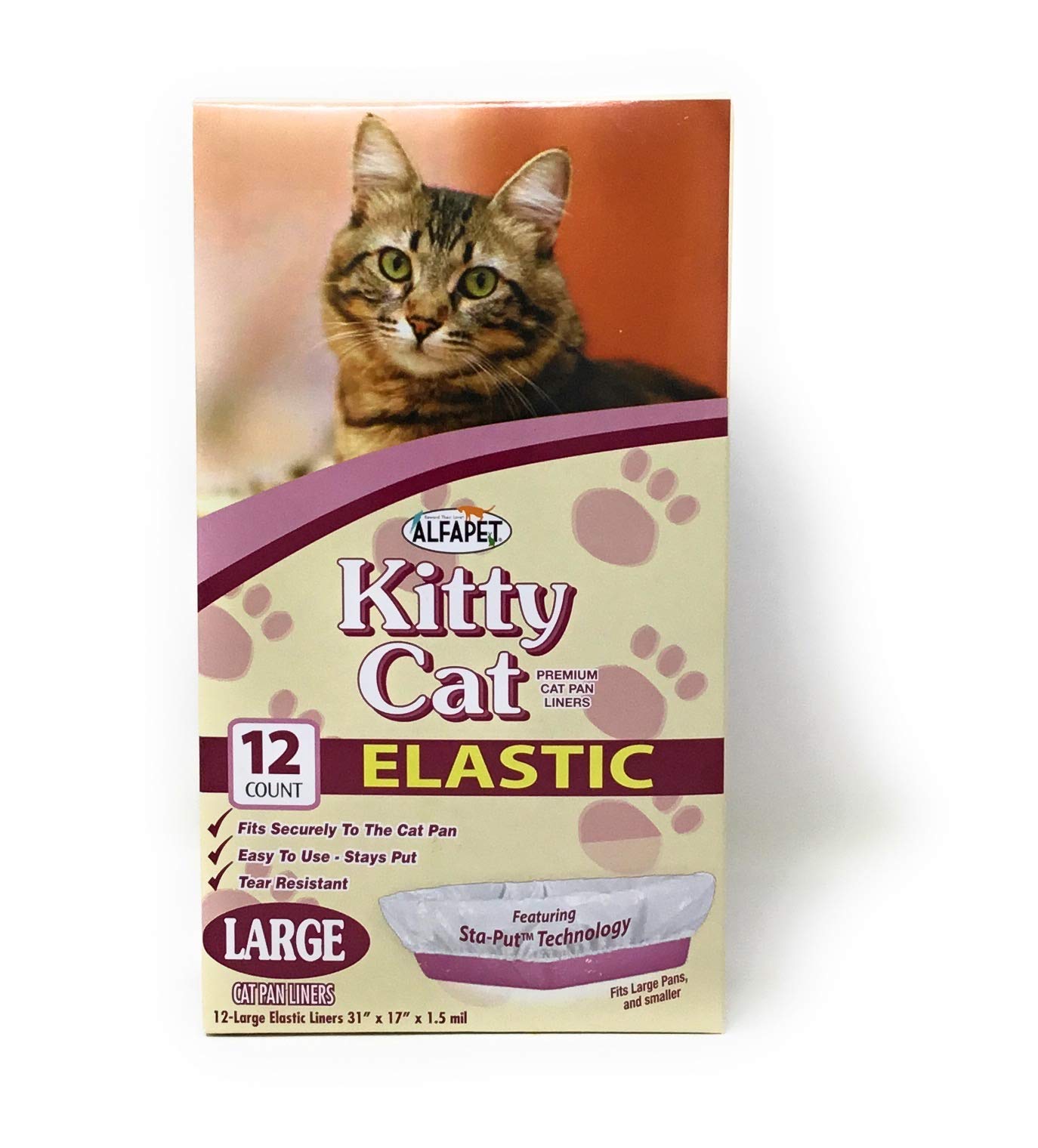 Alfapet Kitty Cat Litter Box Disposable, Elastic Liners- 12-Count-For Medium And Large, Size Litter Pans- With Sta-Put Technolog