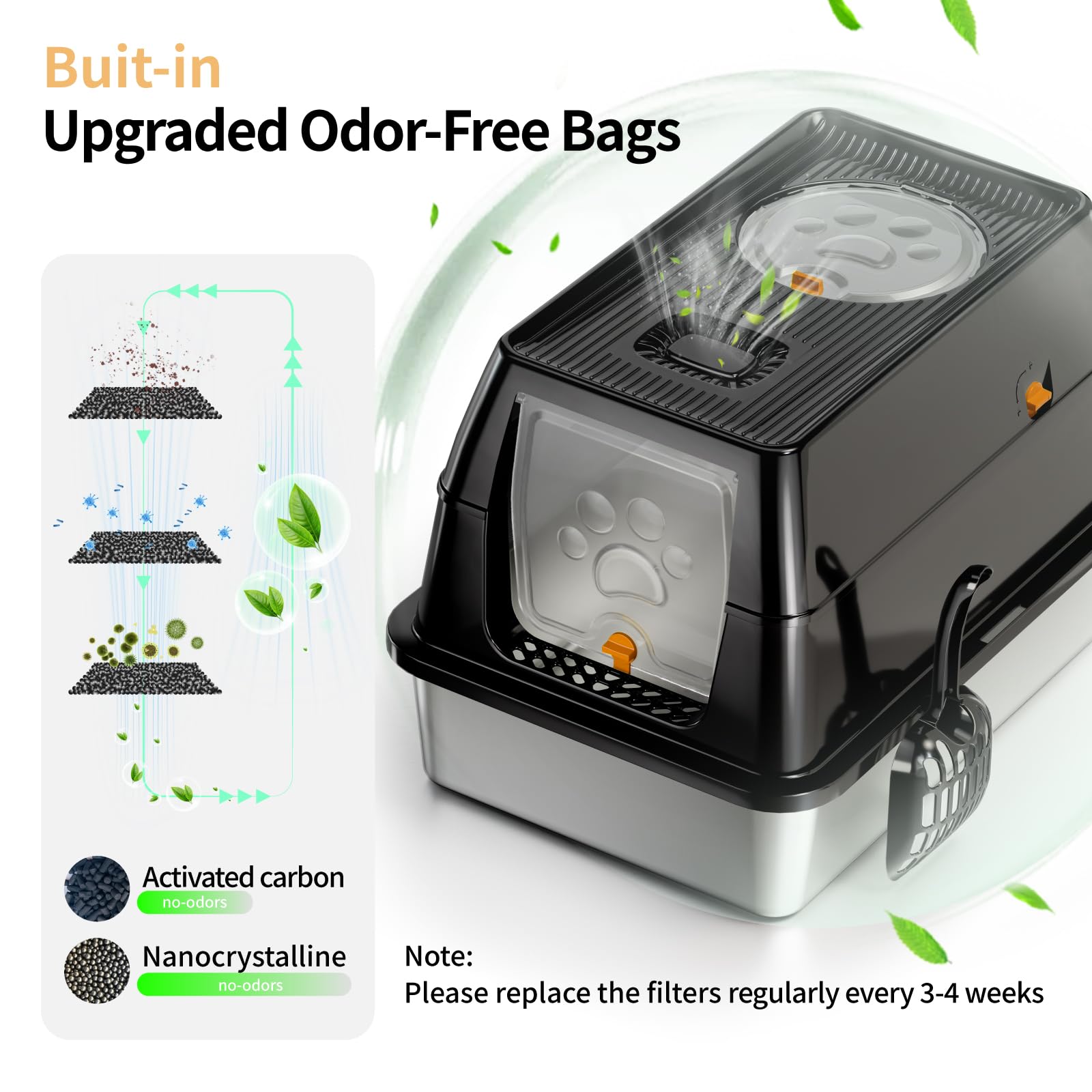 Eosarcu XL Stainless Steel Cat Litter Box with Lid, Extra Large Enclosed Litter Box for Big Cats, High Sided Metal Litter Box wi