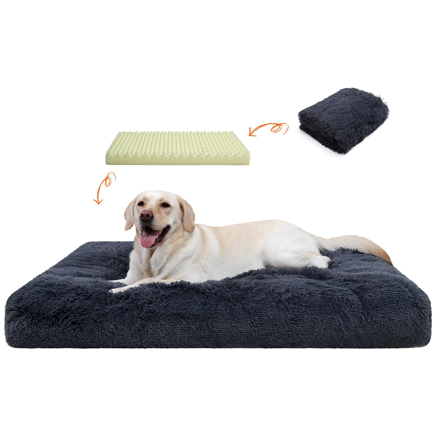 Champets Washable Dog Beds Large Sized Dog With Removable Cover, Super Soft Waterproof Dog Crate Bed With Non-Slip Bottom, Fluff