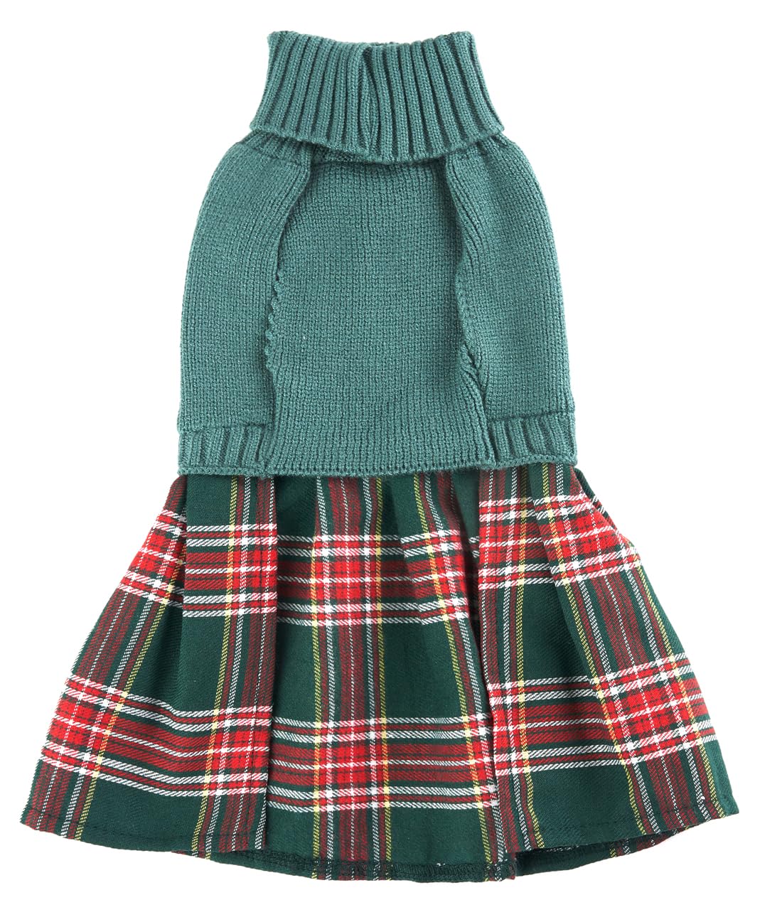 Green Embroidery Snowflake Chihuahua Clothes, Holiday Festive Christmas Dog Sweater Dress For Girl Puppy, Plaid Cat Outfit, X-Small (Xs) Size Back Length 9'