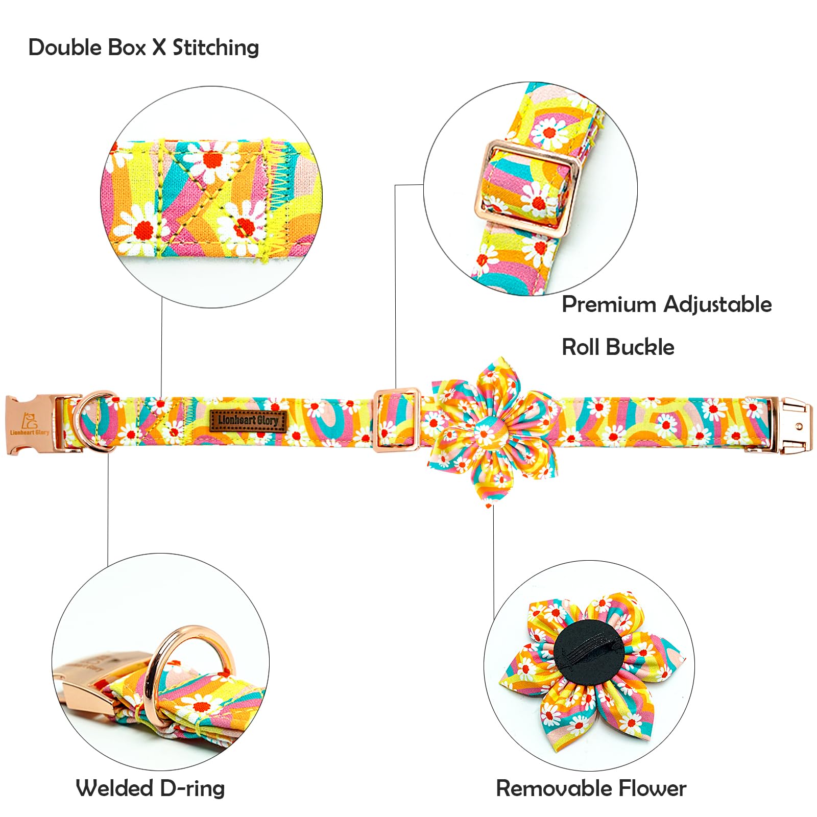 Lionheart glory Dog Collar with Flower, Sunflower Pattern Pet Collar Durable Cute Dog Flower Collars Summer Spring Female Pet Gi