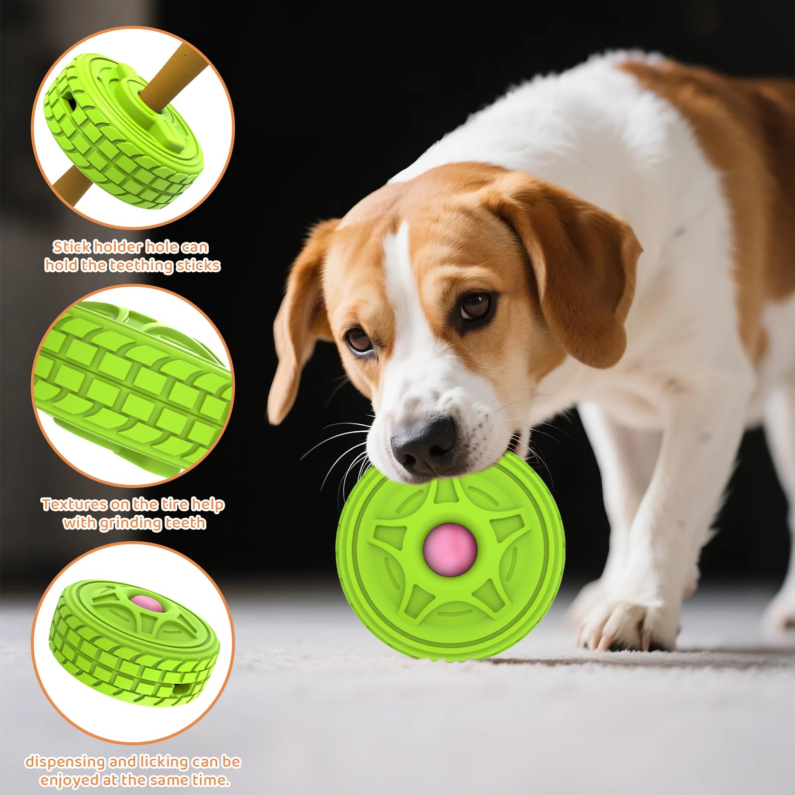 DFQ Tough Tire Chew Toy for Dogs,Interactive Treat Dispenser with Licking Zone and Stick Slot,Built for Power Chewers and Boredo