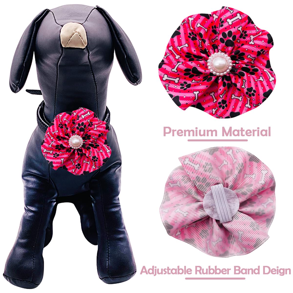 Jpgdn 12Pcs Dog Collar Flowers Bows Attachment Sliders Paw Print For Small Medium Girl Female Cat Puppy Alpaca Rabbit Neck Bows