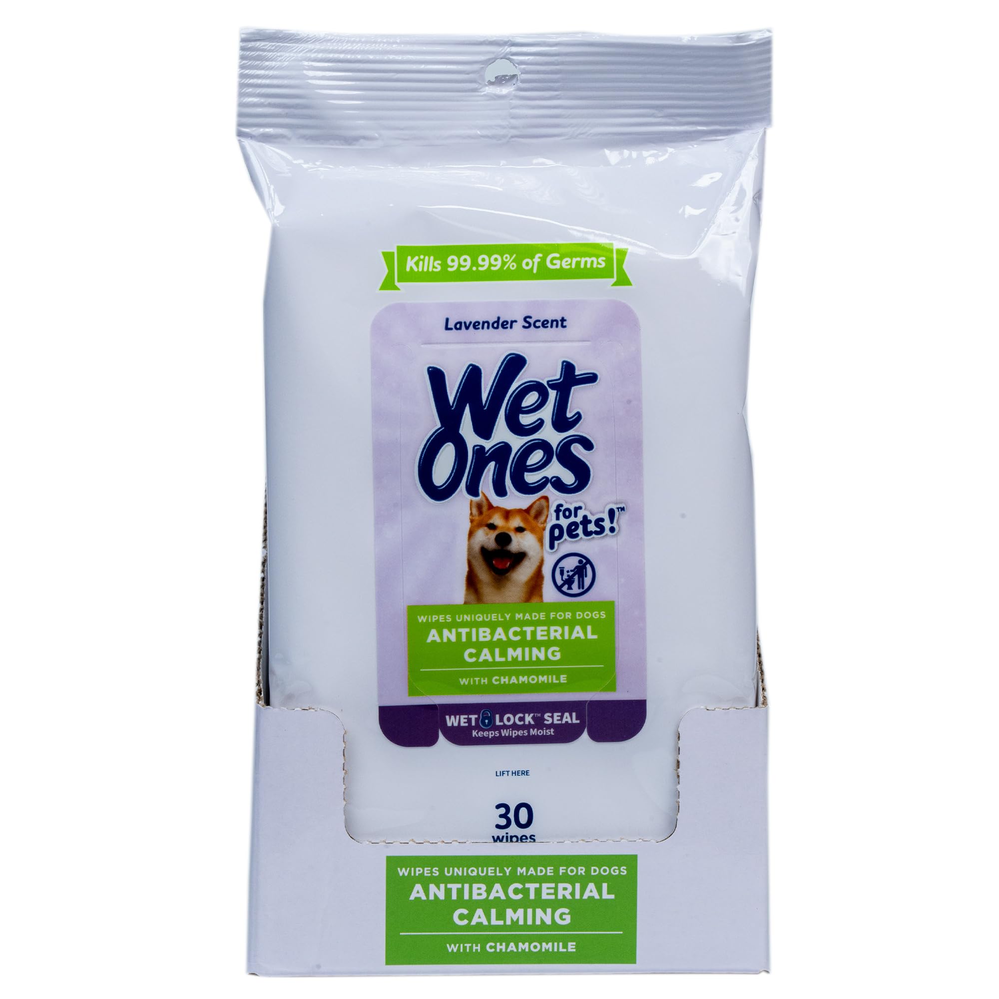 Wet Ones For Pets Antibacterial Calming Wipes With Chamomile, 30Ct, Calming Lavender Scent | Dog Cleaning Wipes, Durable Disposa