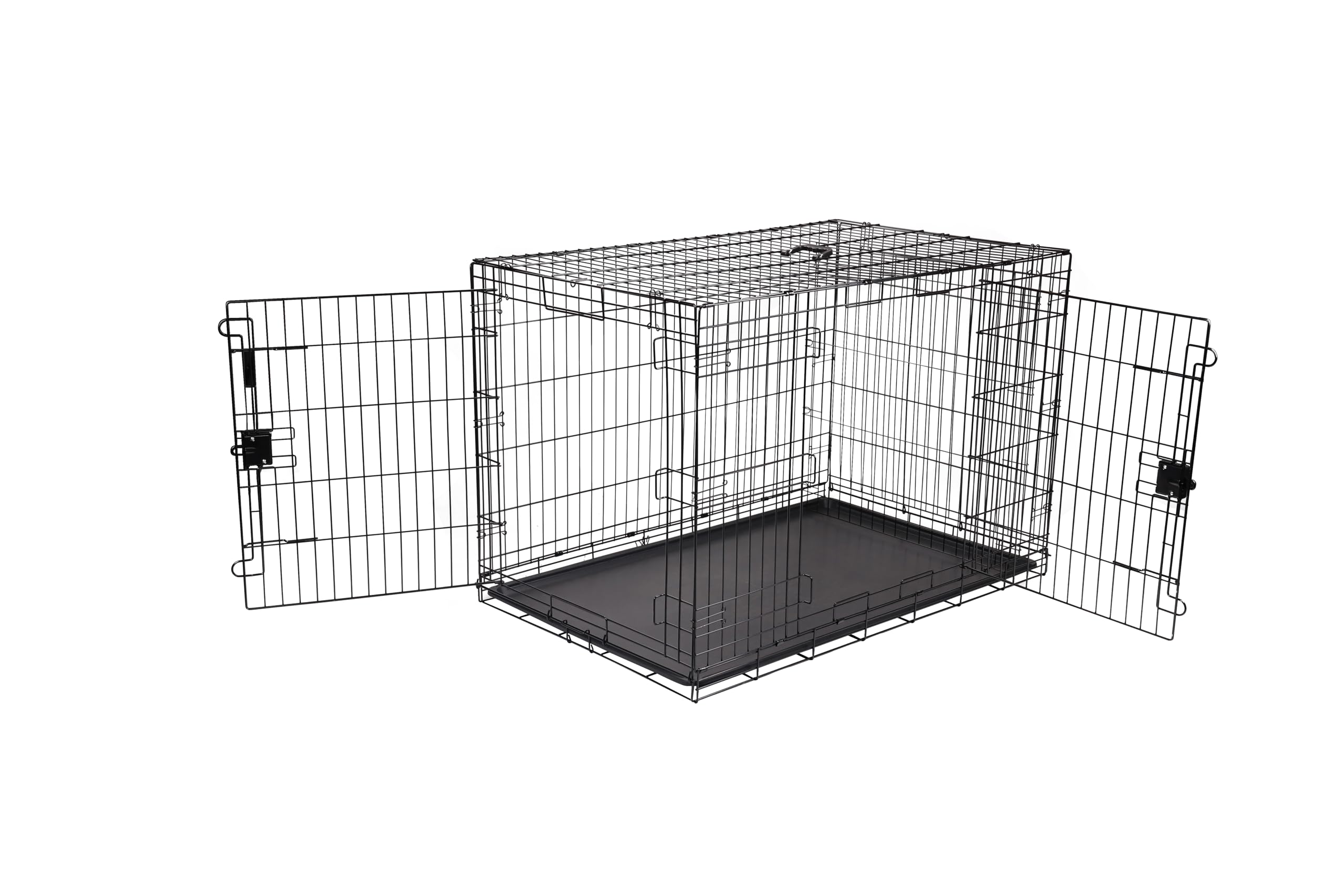 Amazon Basics Durable, Foldable Metal Wire Dog Crate With Tray, Double Door, 48 X 30 X 32.5 In, Black