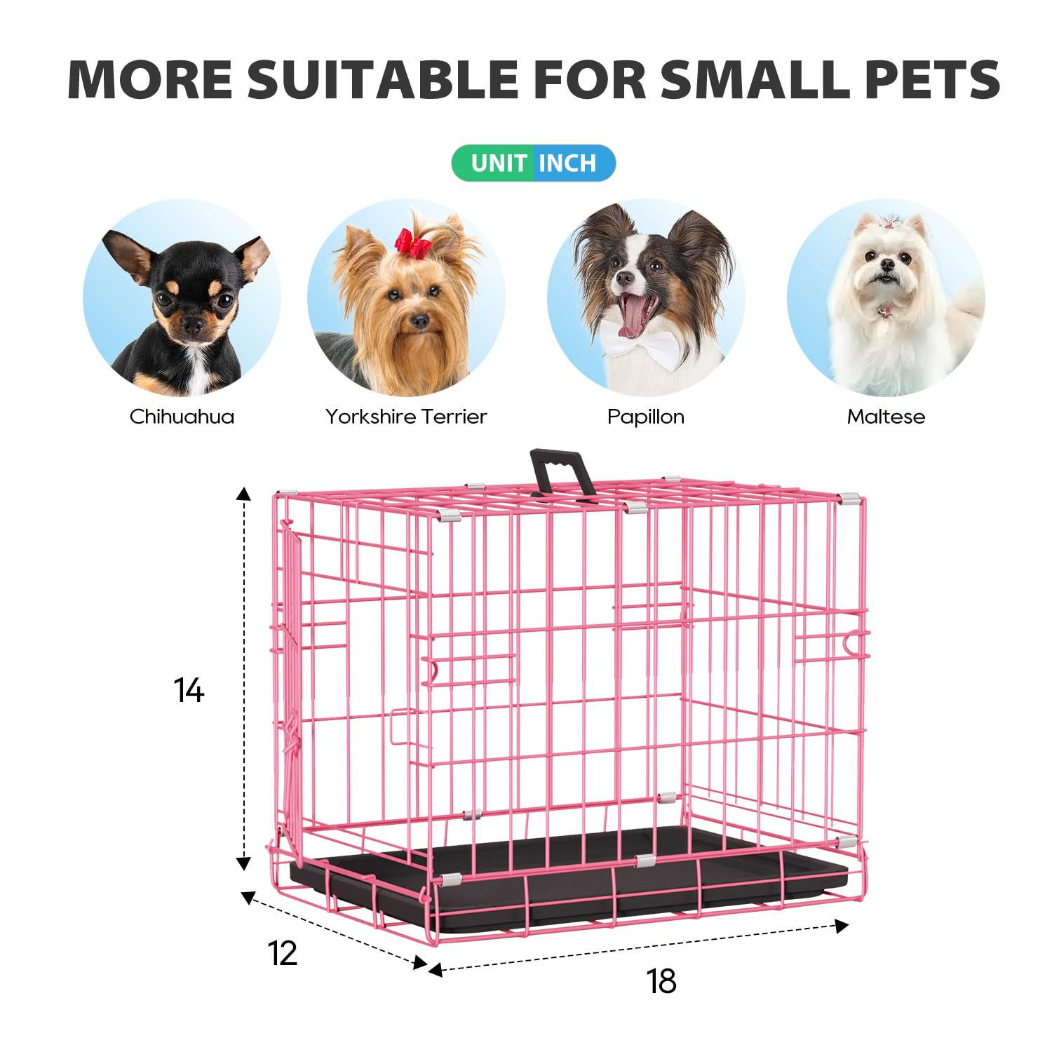 BestPet | Dog Crate | 18 | Pink | Foldable Metal Kennel with Single Doors, Secure Slide-Bolt Latches, Leakproof Tray | Portable