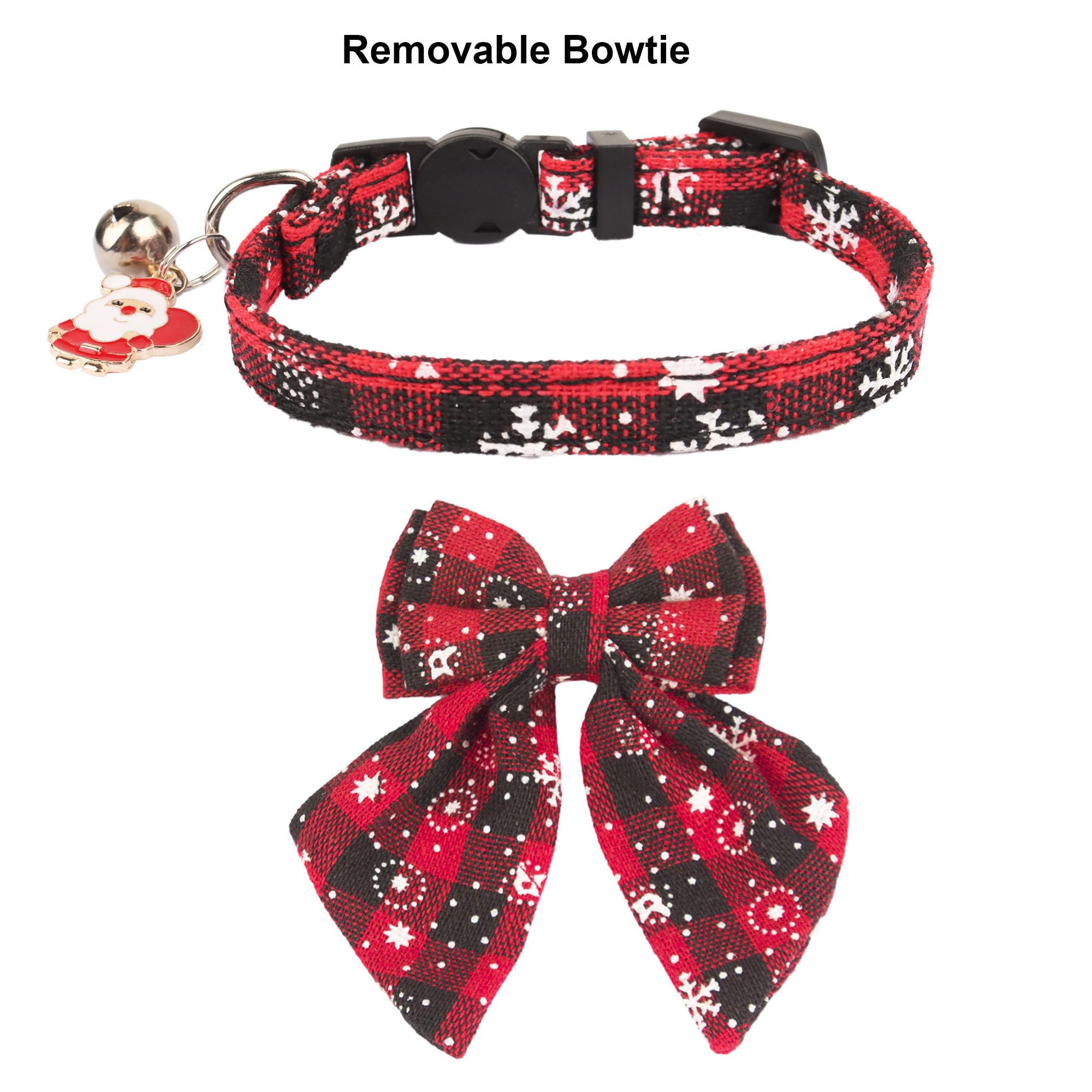 Adoggygo Christmas Cat Collars Breakaway With Stylish Bow, 2 Pack Red Green Plaid Christmas Kitten Collar With Bell, Removable Bowtie Cat Christmas Collar For Cats Kittens (6.5'- 8.5', Bow-2)