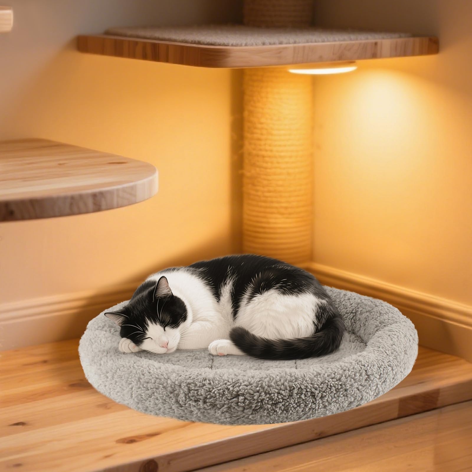 Enjoying Plush Cat Bed Mat Diameter 19.5 Round Pad with Pillow Around for Cats Dogs Relying/Curling Sleep Warm Dog Cushion for C
