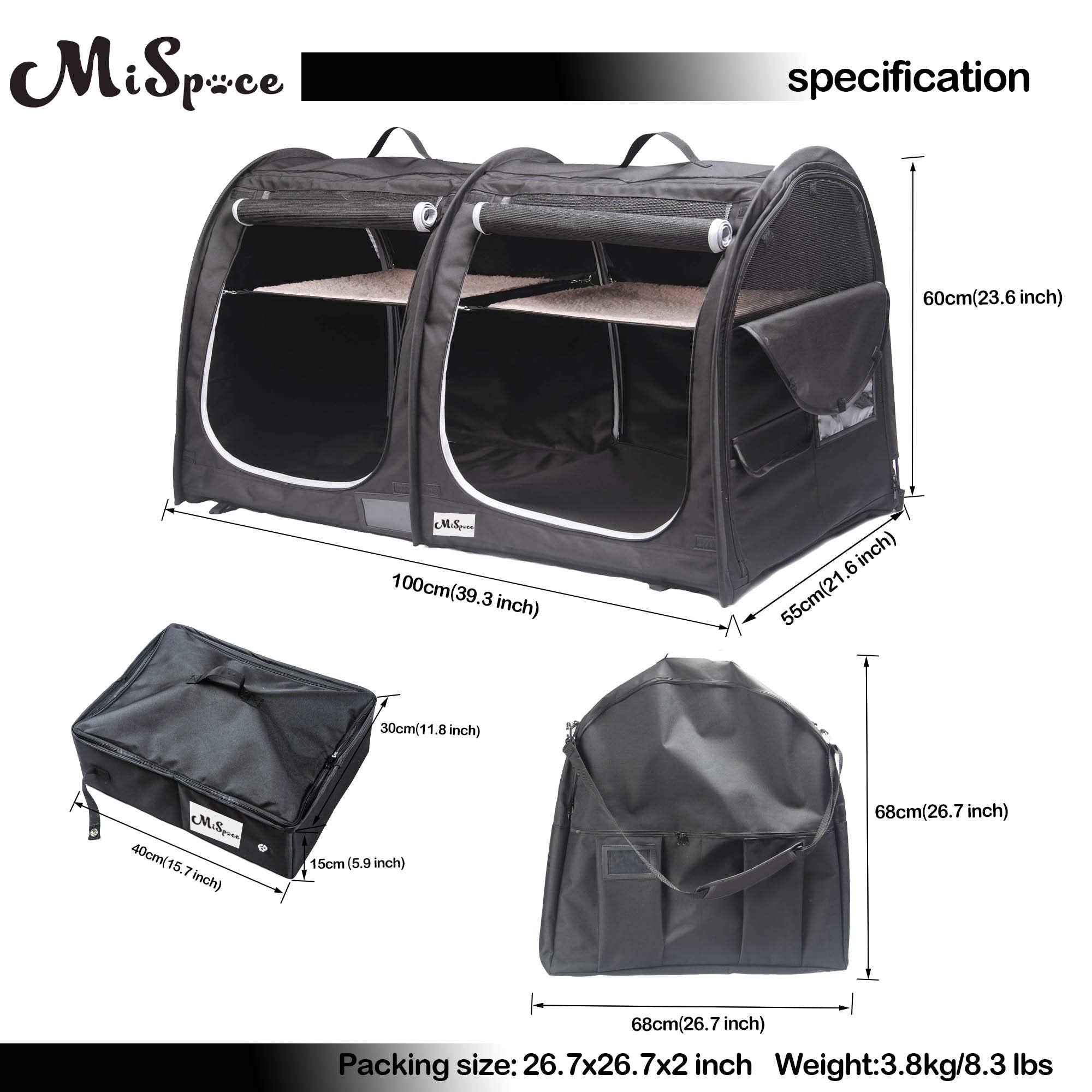 Mispace Portable Twin Compartment Show House Cat Cage Condo,Comfy Puppy Home Dog Travel Crate with Carry Bag/2 Hammocks/Mats & C