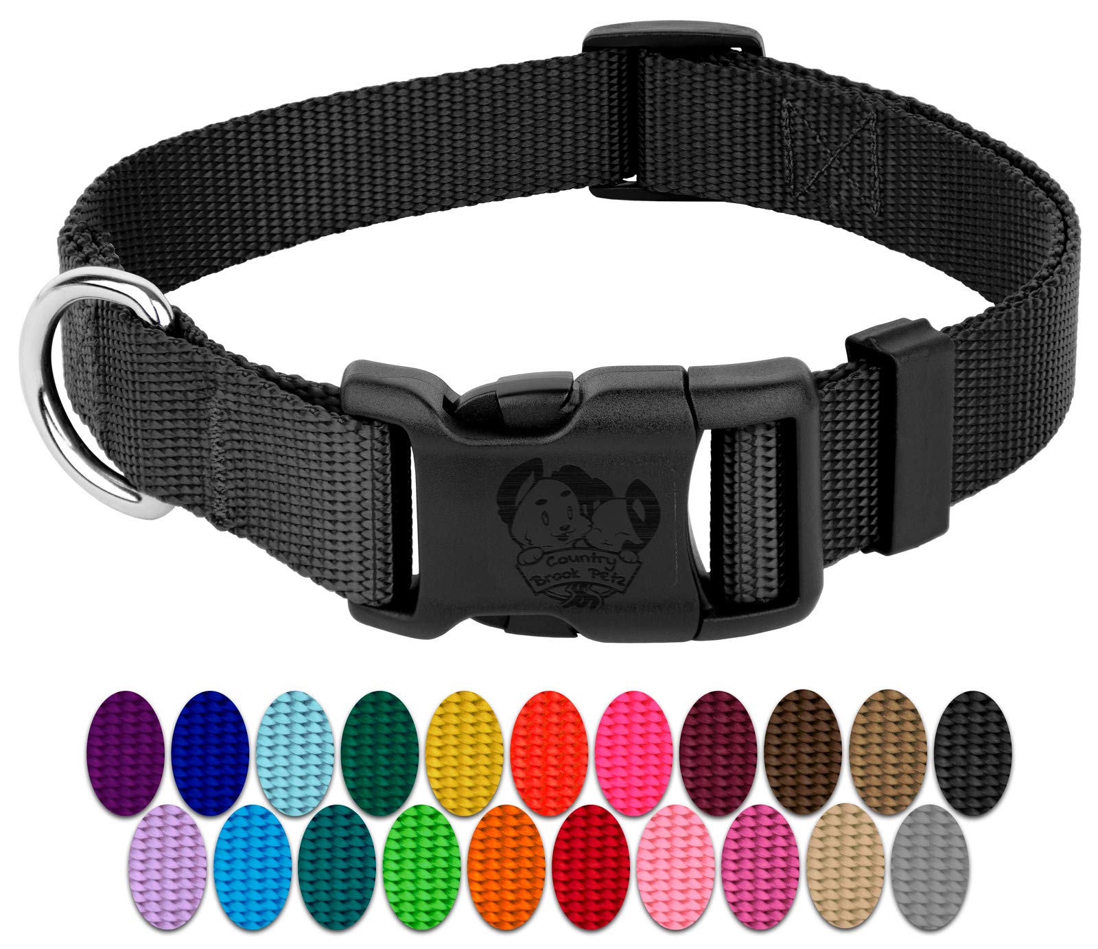 Country Brook Petz - 30+ Vibrant Colors - American Made Deluxe Nylon Dog Collar With Buckle (Extra Large, 1 Inch Wide, Black)