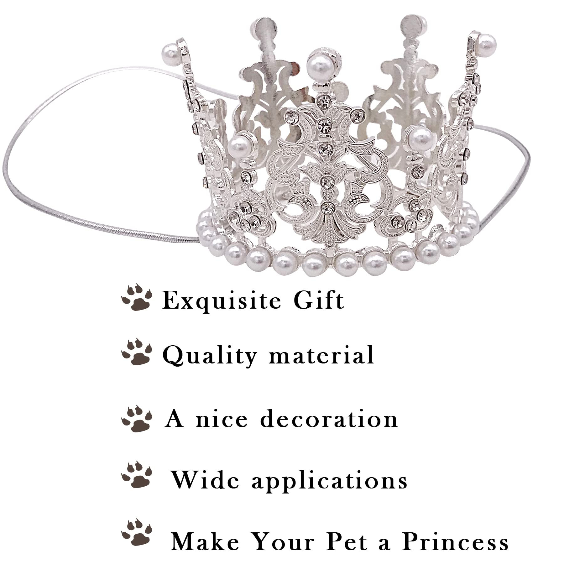 Pet Show 2Pcs Medium Dog Crown Headband Puppies Cat Hat For Birthday Party Silver Gold Rhinestone Faux Pearl Crown For Boy Girl Wedding Hair Accessories Photo Prop Costume
