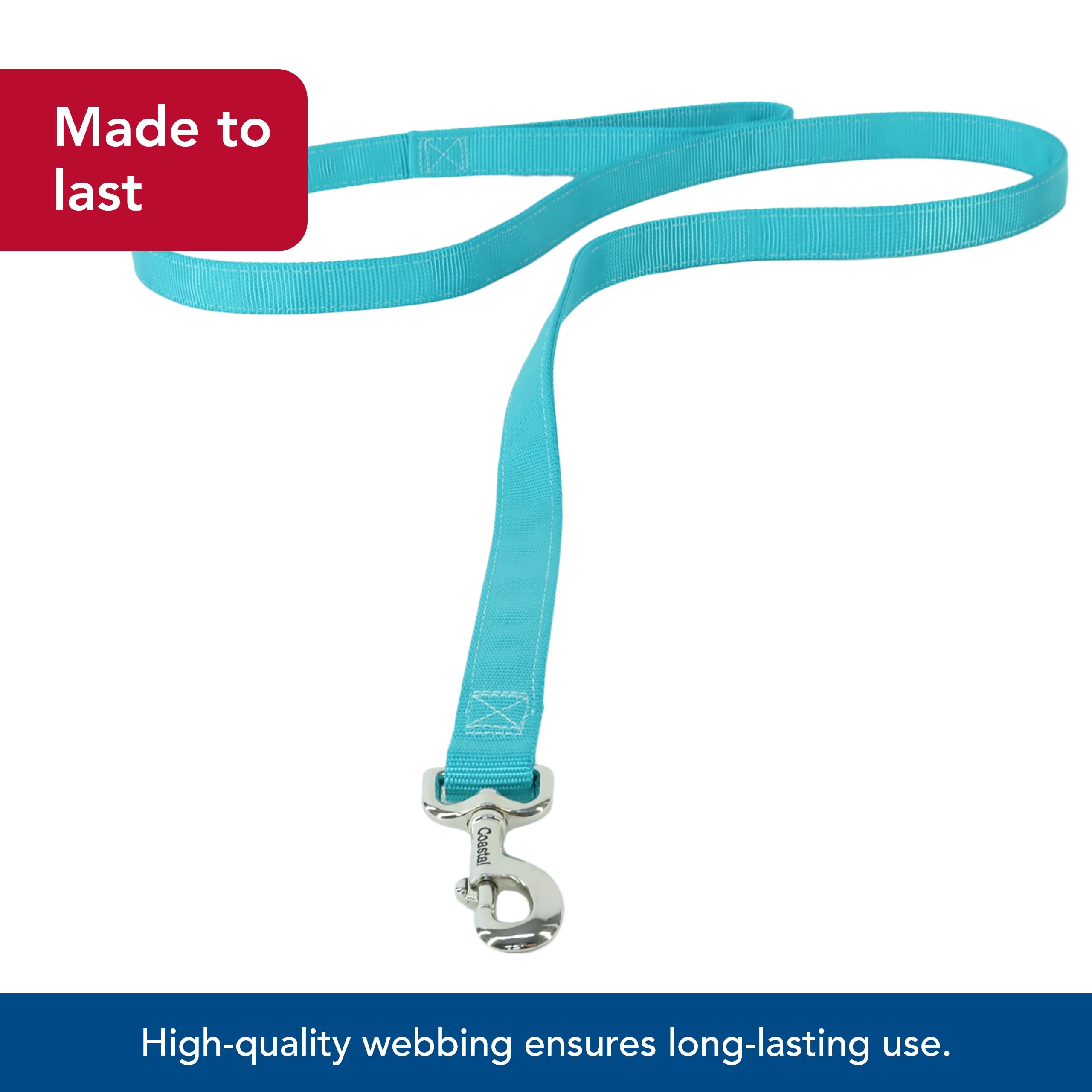 Coastal Pet Double-Ply Dog Leash - Bolt Snap Attachment To Collars And Harnesses - Nylon Dog Walking Leash For Small, Medium And Large Dogs - Teal - 1' X 6'