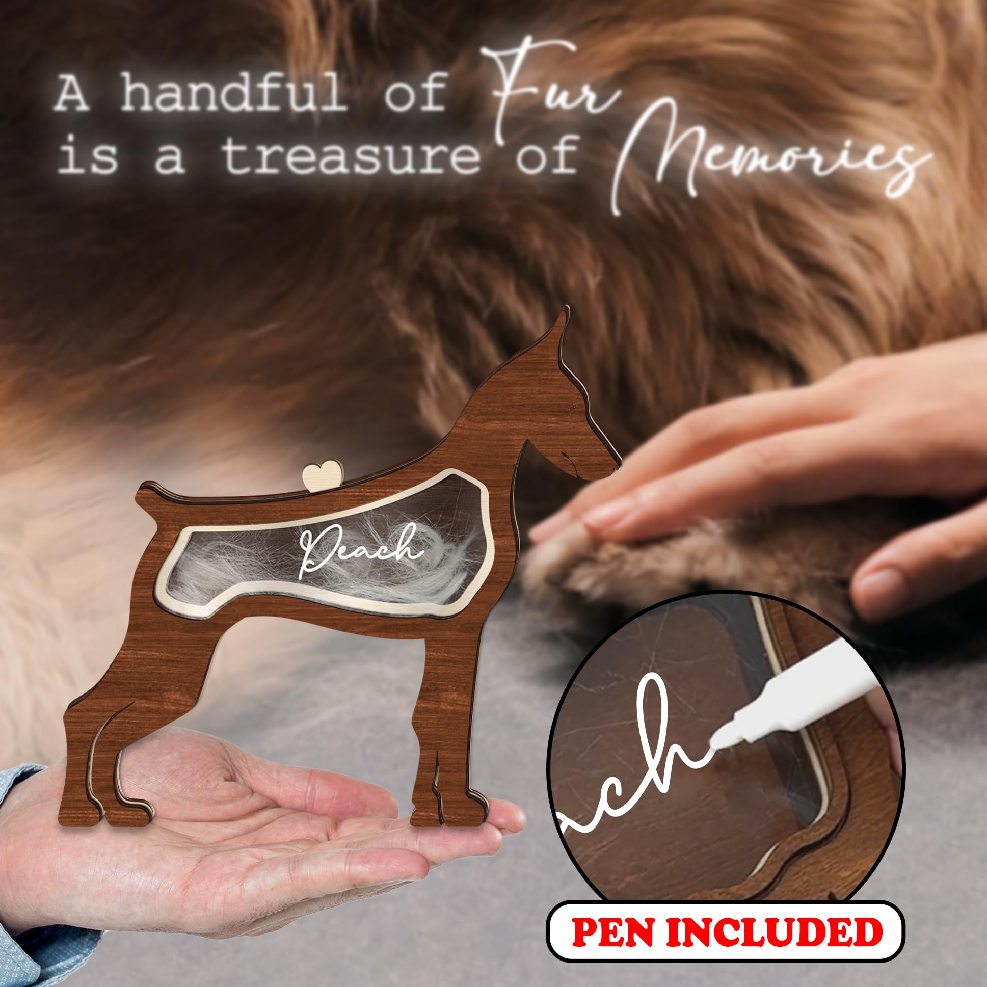 Doberman Pinschers Dog Hair Keepsake Box Wooden Pet Fur Gifts For Dog Cat Unique Dog Shape Standable Tabletop Decor Dog Memorial