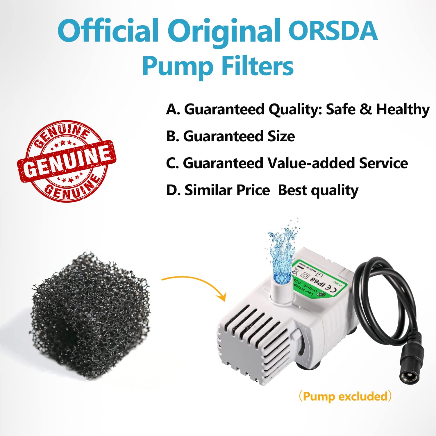 Orsda Pet Water Fountain Replacement Pump F Ilters - Compatible With Orsda/Zeepet Stainless Steel Dog And Cat Water Fountain (8Pcs Black Pump F Ilters)