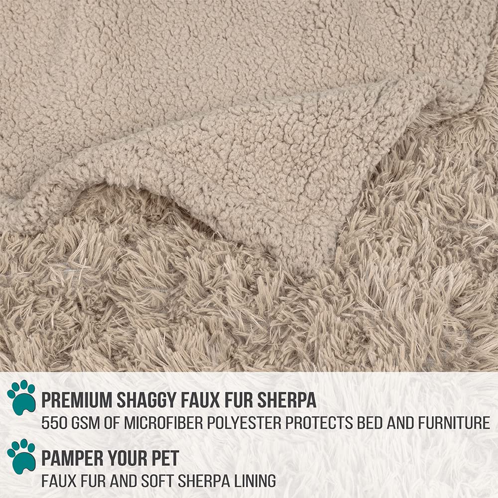 Petami Waterproof Dog Blanket For Small Medium Dogs, Calming Fleece Cat Blanket, Couch Protector Washable Sherpa Faux Fur Pet Throw For Puppy, Soft Reversible 29X40 Taupe