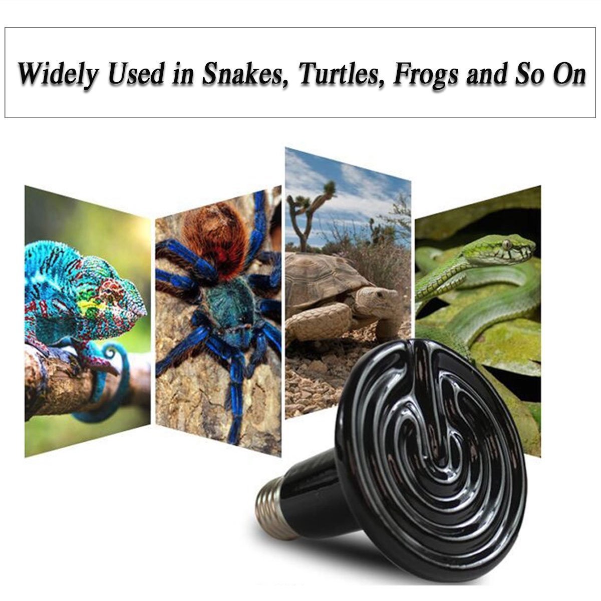 Ctkcom 2-Pack 200W Reptile Ceramic Heat Lamp,E27 110V Infrared Heat Emitter Bulb,No Harm No Light Infrared Heat Emitter Brooder Lamp For Pet Coop Heater Reptile Chicken Turtle Heating Light Lamp,Black