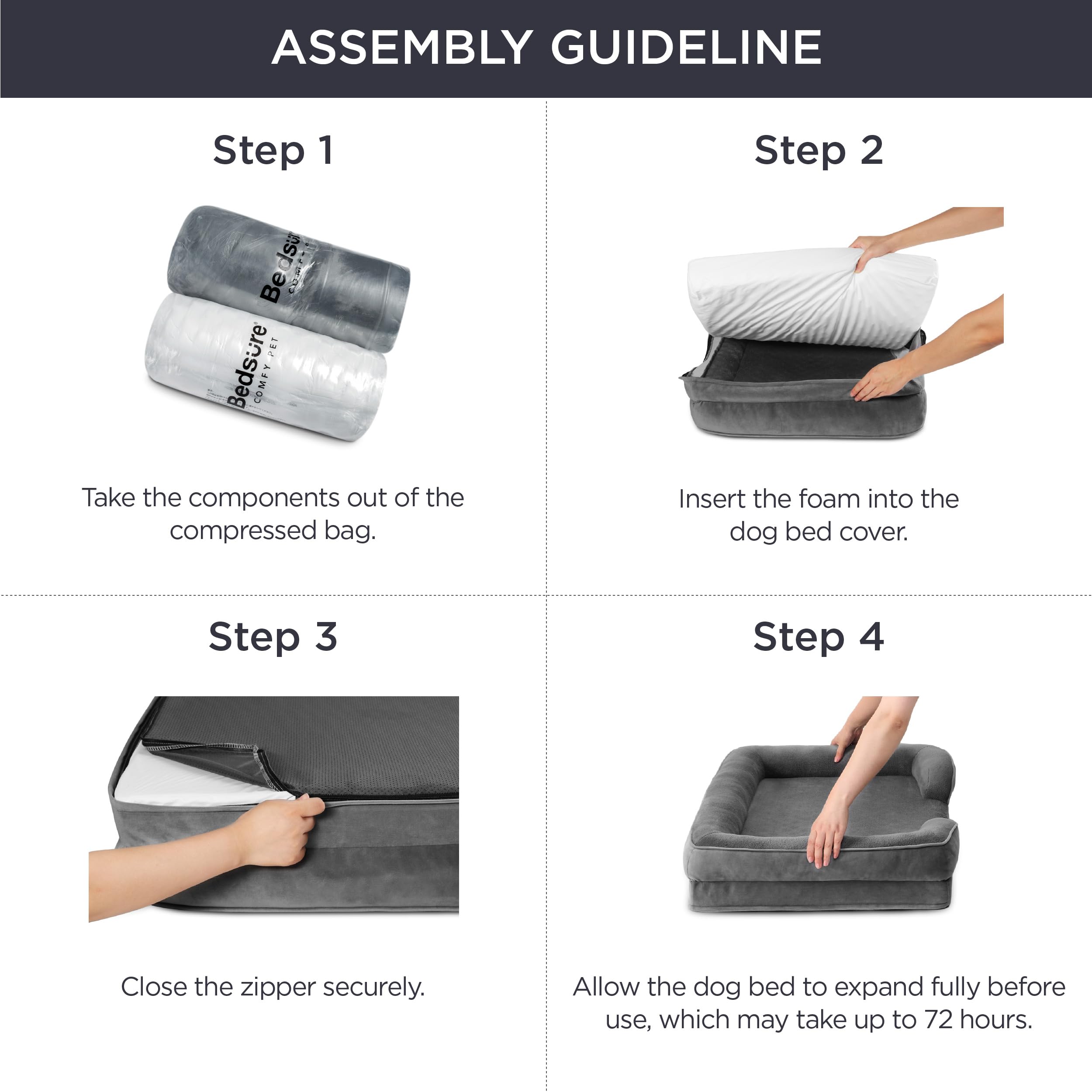 Bedsure Orthopedic Dog Bed For Large Dogs - Big Washable Dog Sofa Beds Large, Supportive Foam Pet Couch Bed With Removable Washable Cover, Waterproof Lining And Nonskid Bottom, Dark Grey