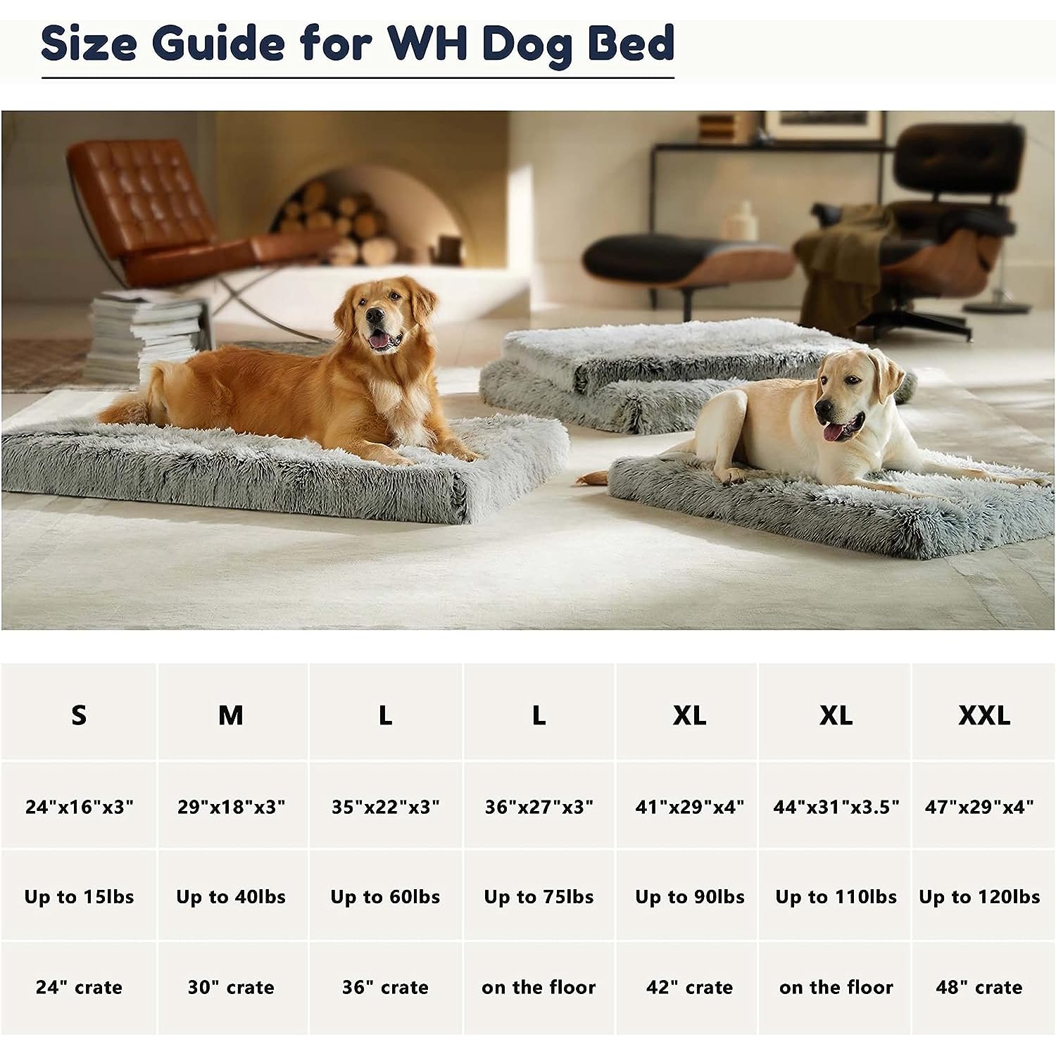 Western Home Large Dog Bed For Medium Large Dogs, Orthopedic Egg Crate Foam Dog Bed Waterproof Mattress With Removable Washable Cover, Dog Crate Bed With Non-Slip Bottom For Extra Large Dog