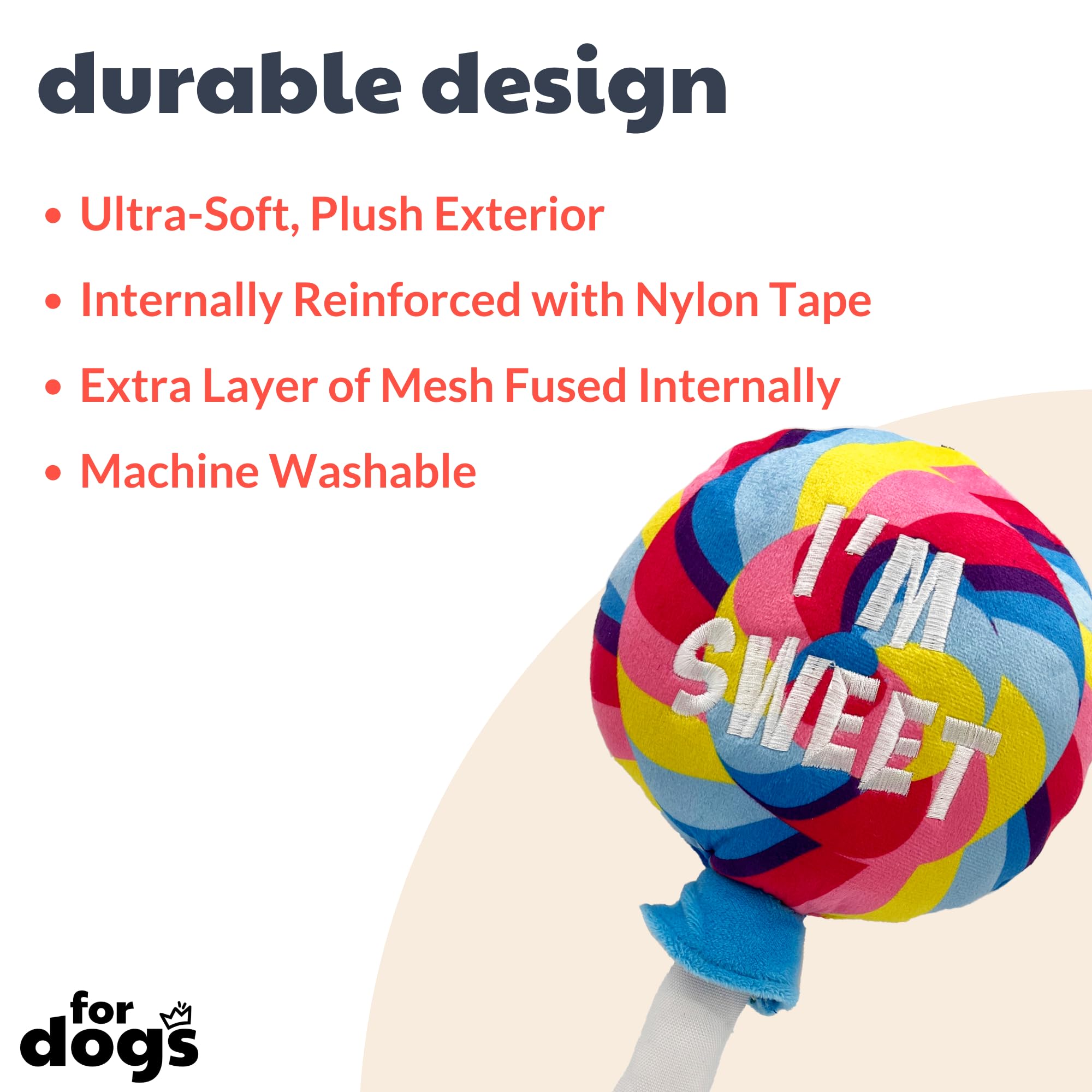Huxley & Kent For Dogs - I'M Sweet Lollipop (Small) - Easter Spring - Power Plush Funny Dog Toy With Squeaker - Fun, Durable, An