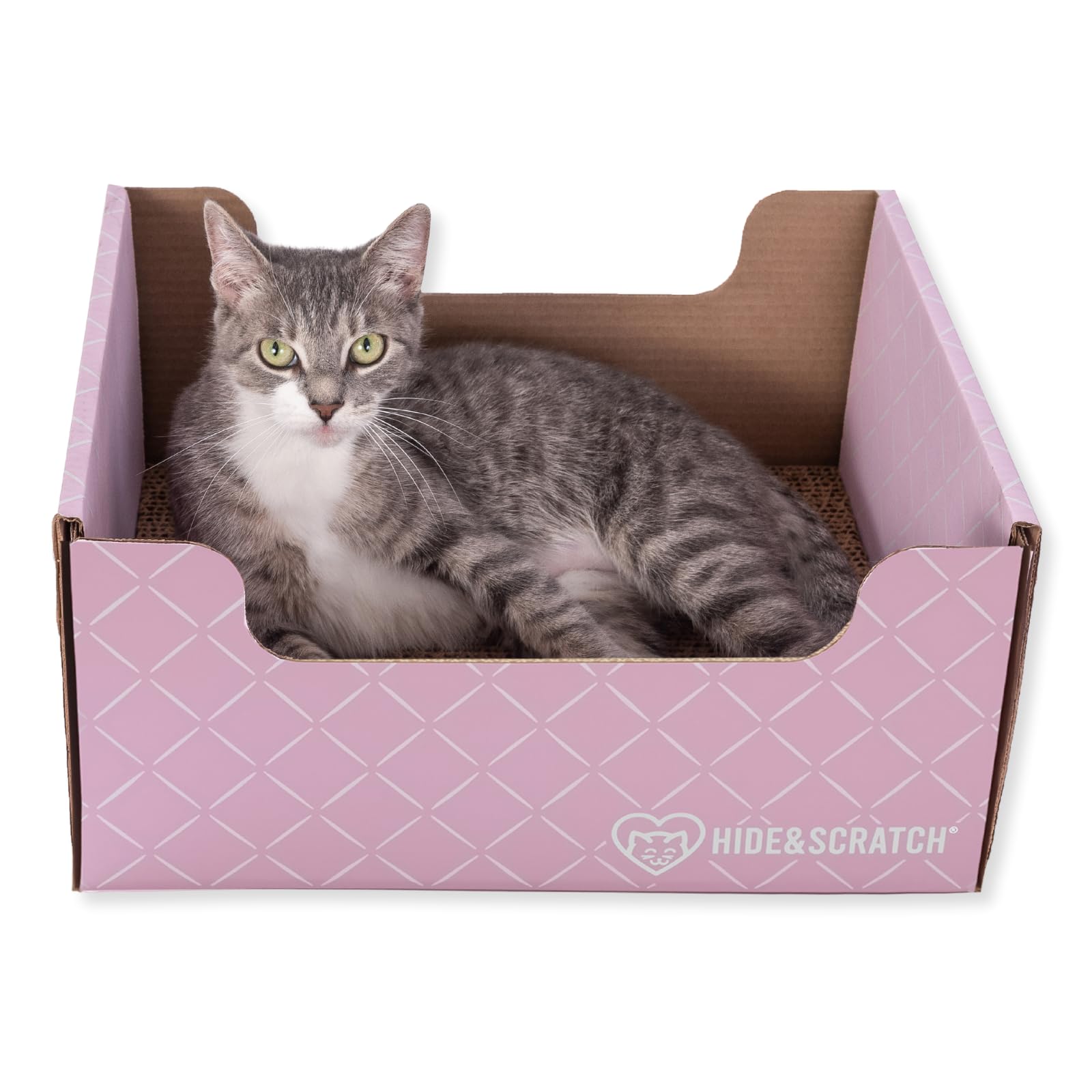Hide & Scratch Heavy Duty Cardboard Cat Scratcher Box And Cat Bed With Refillable Double-Sided Cardboard Scratch Pad For Indoor 