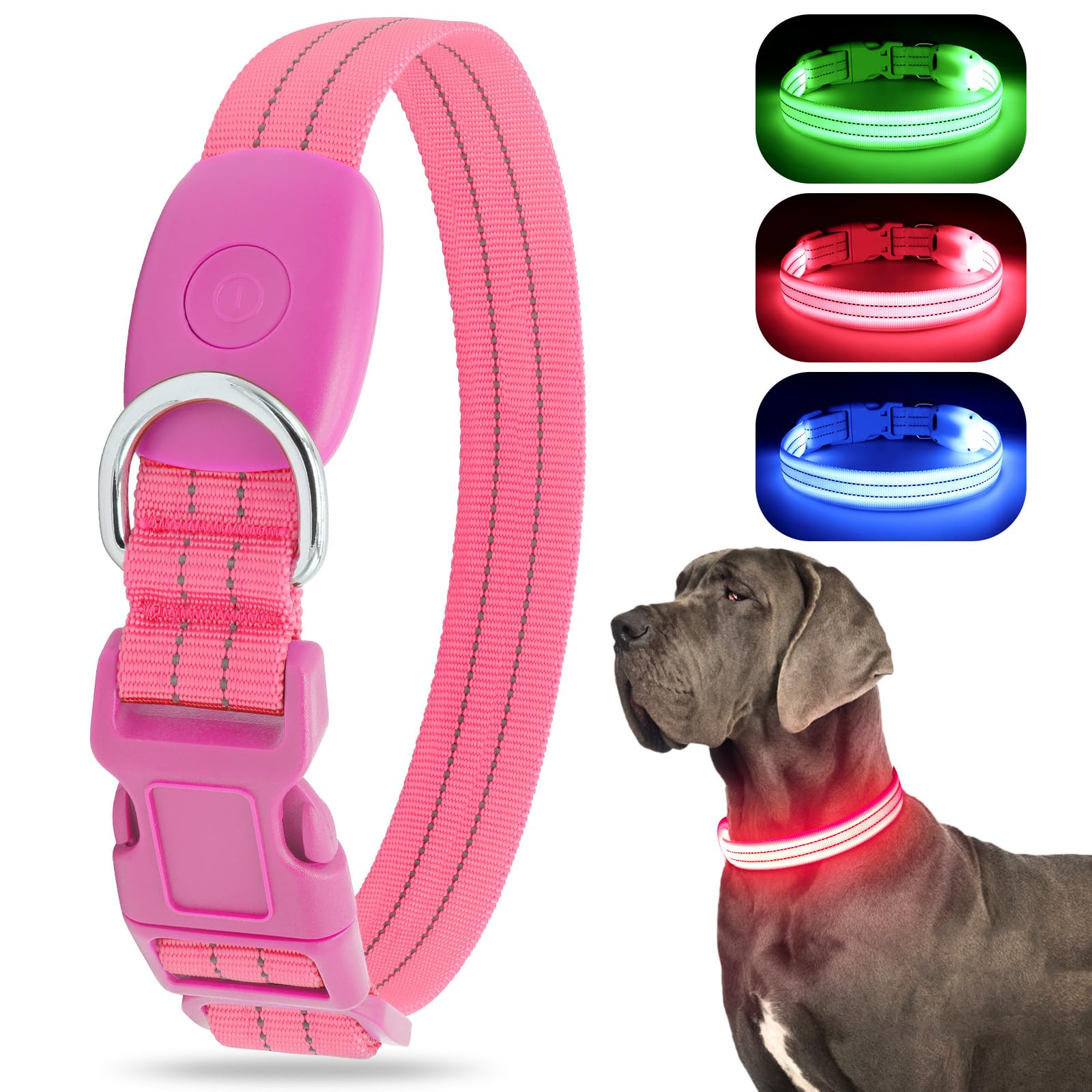 Led Lighted Reflective Dog Collar For Night Safety, Usb Rechargeable, Glow Collar For Dogs, Waterproof, Adjustable Flashing (Pin