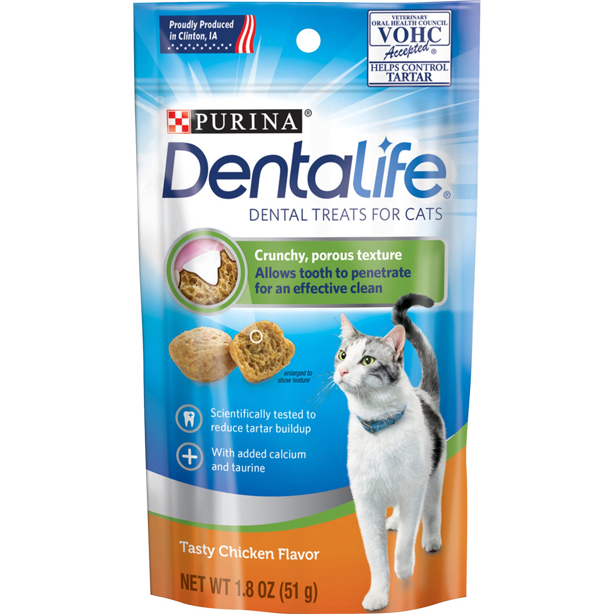 Purina Dentalife Made In Usa Facilities Cat Dental Treats, Tasty Chicken Flavor - (10) 1.8 Oz. Pouches