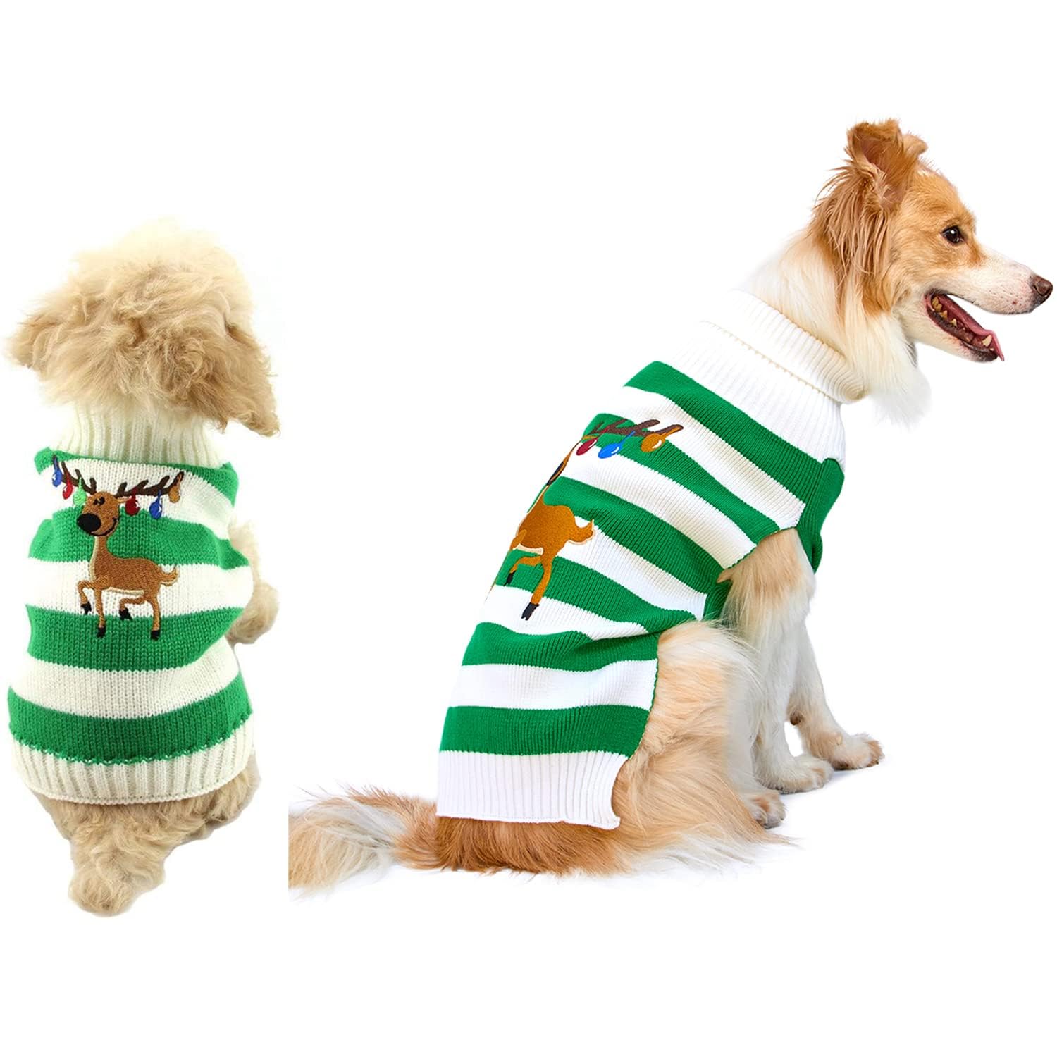 Nacoco Dog Sweater Pet Christmas Elk Bells Sweaters Halloween Reindeer For Small Dog And Cat(Green,Xxs)