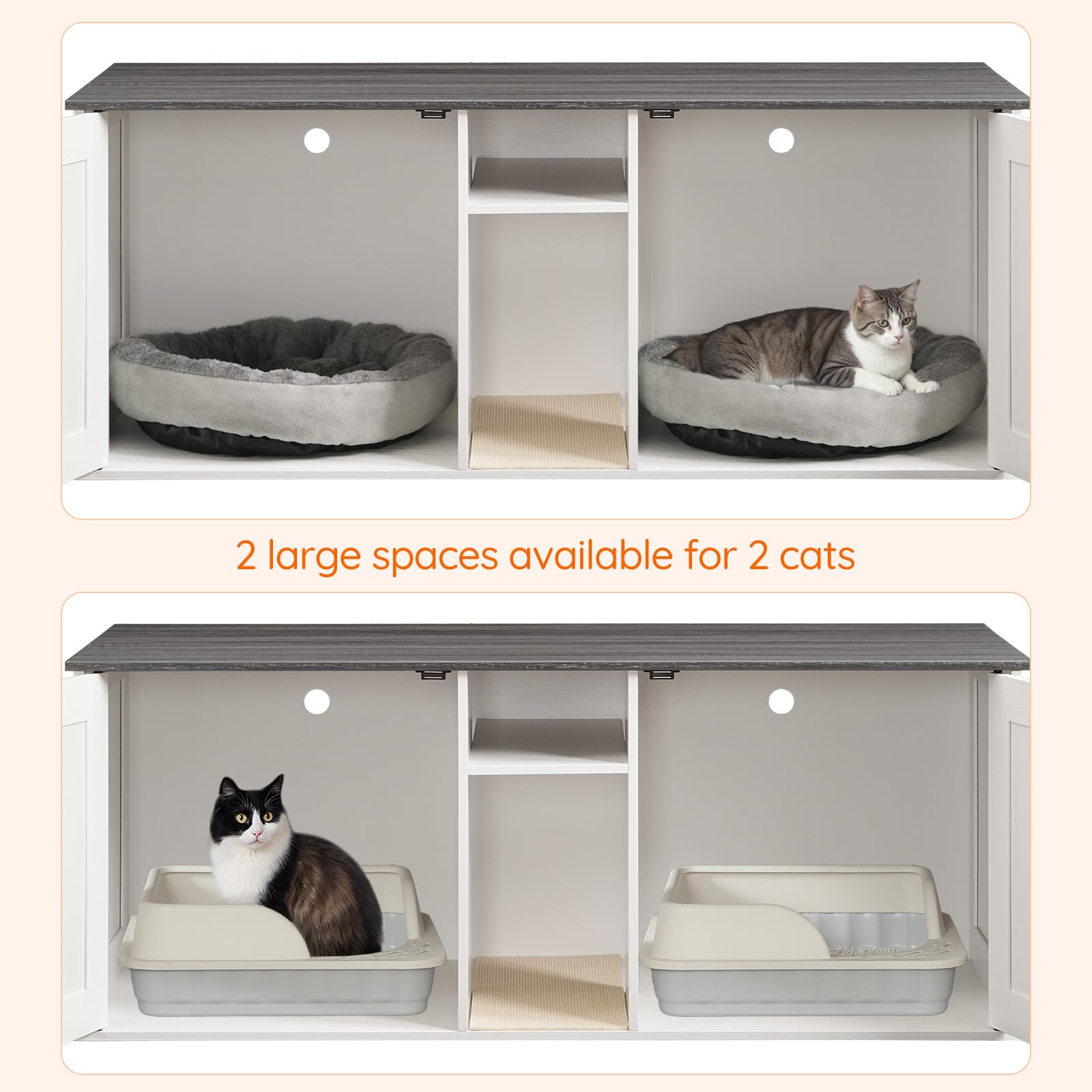 HOOBRO Double Litter Box Enclosure, Modern Cat Litter Box Furniture with Storage and Mat Design, Farmhouse Hidden Litter Box Enc