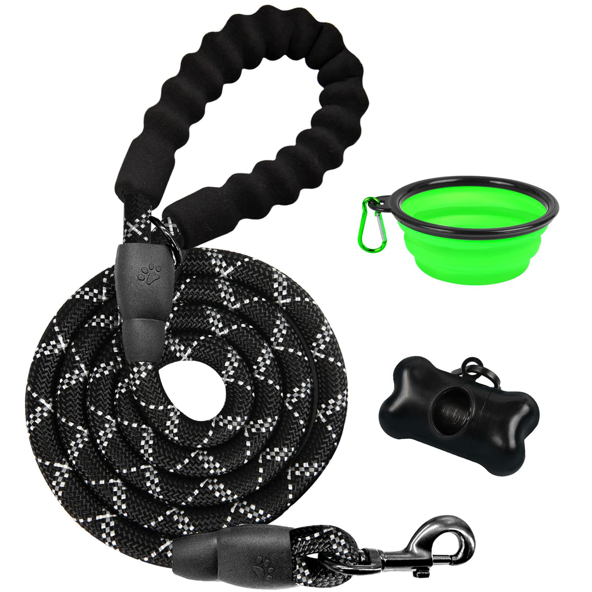 Barkbay Dog Rope Leash Heavy Duty Dog Leash For Large Dog With Comfortable Padded Handle And Highly Reflective Threads 5 Ft For Small Medium Large Dogs(Black)