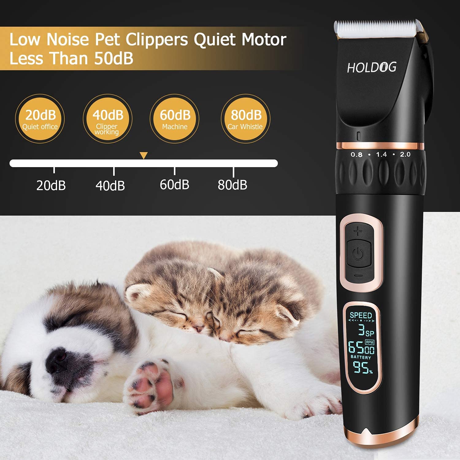 Dog Clippers Professional Heavy Duty Grooming Clipper 3-Speed Low Noise High Power Rechargeable Cordless Pet Tools For Small & Large Dogs Cats Pets With Thick Coats
