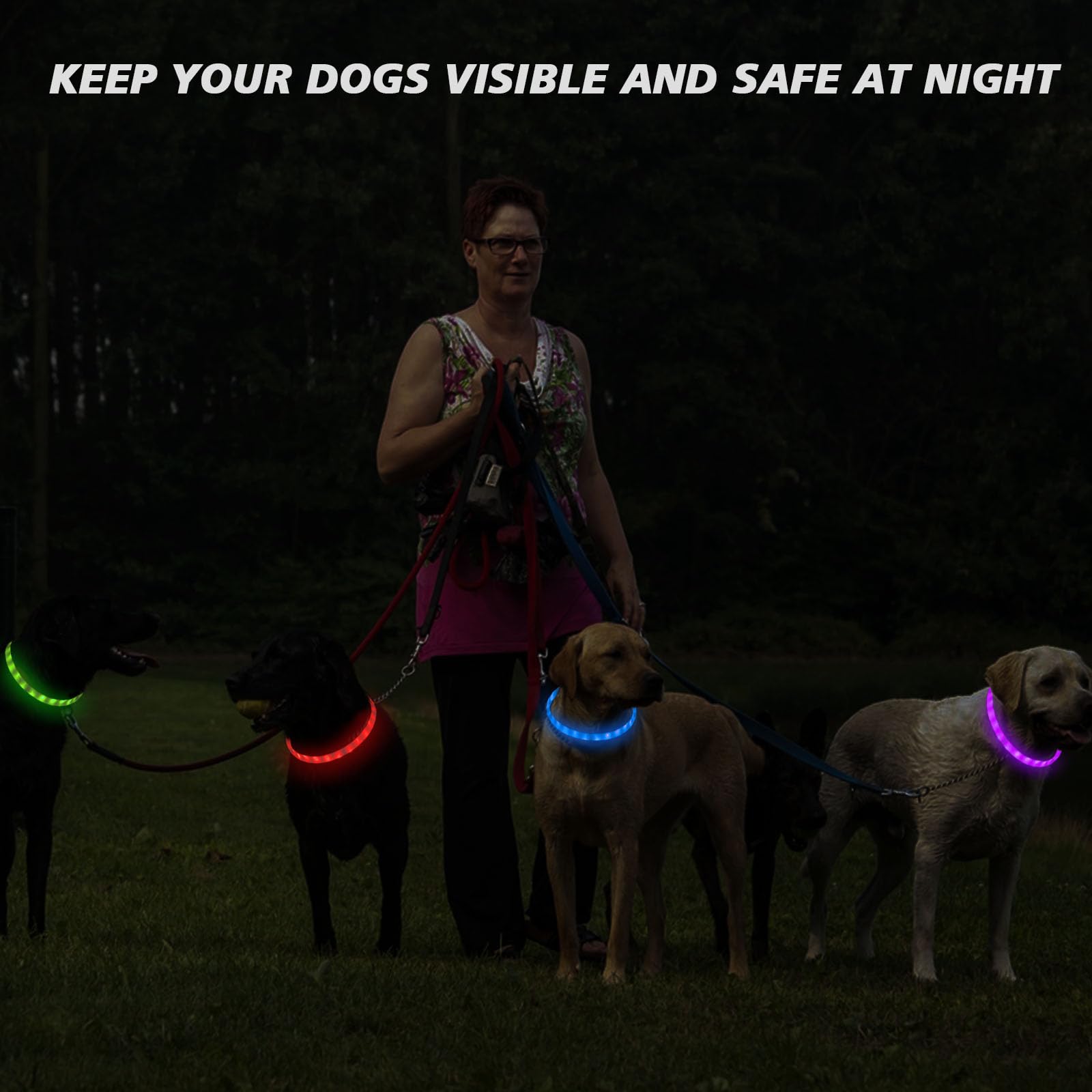Led Multi-Color Dog Collar , Rechargeable 7 Colors Changing Light Up Dog Collar, Dog Lights Make Pet Visible And Safety For Nigh