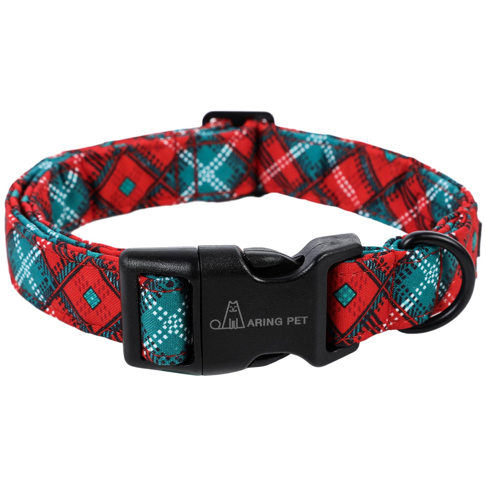 Aring Pet Christmas Dog Collar-Cotton Lightweight Red Green Plaid Dog Collars, Adjustable Christmas Pet Collar Puppy Collars Wit