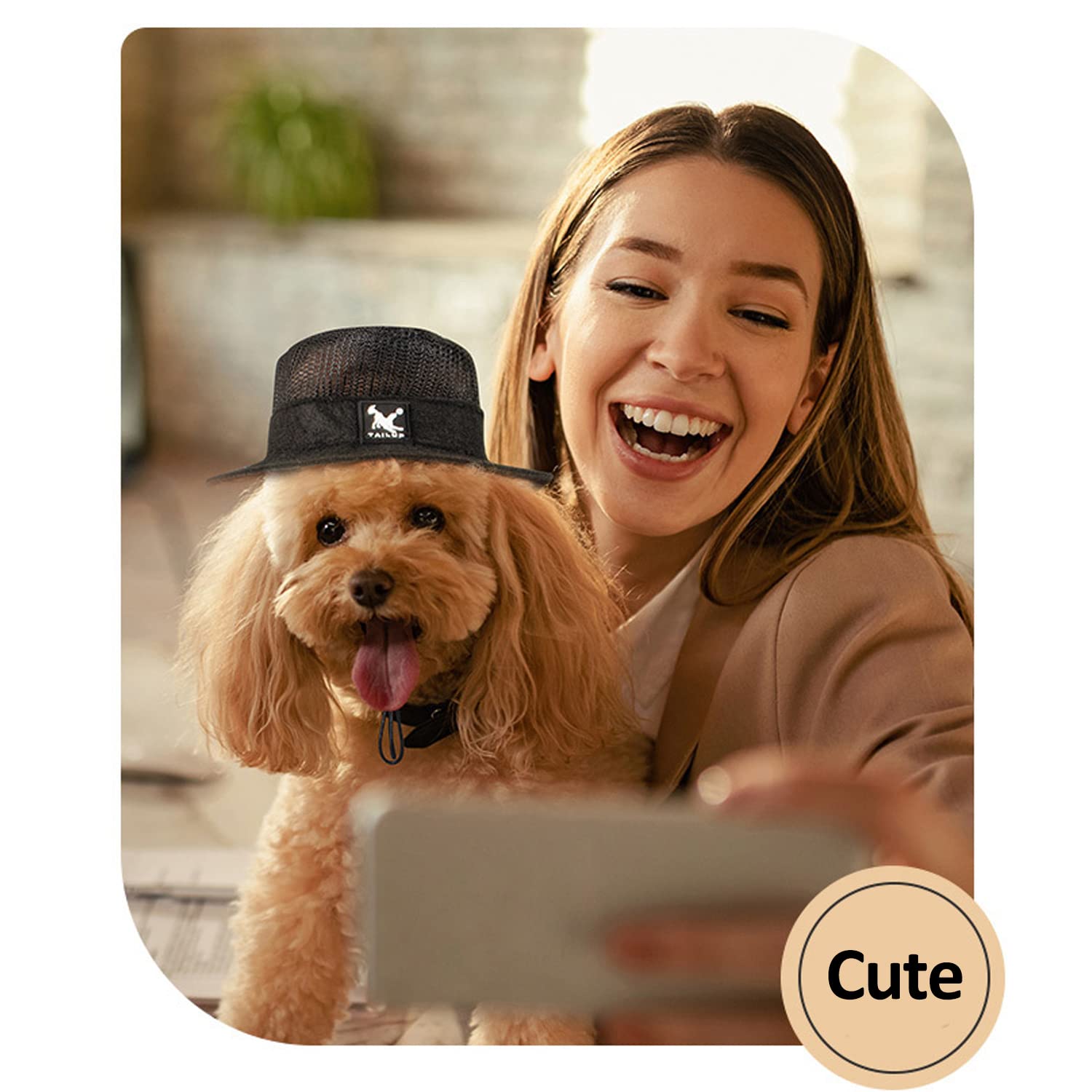 Harikaji Dog Top Hat,Pet Round Straw Hat,Dog Visor Mesh Sun Cap,Bucket Cap For Small Medium Large Dog Cats Rabbits(Black,S)