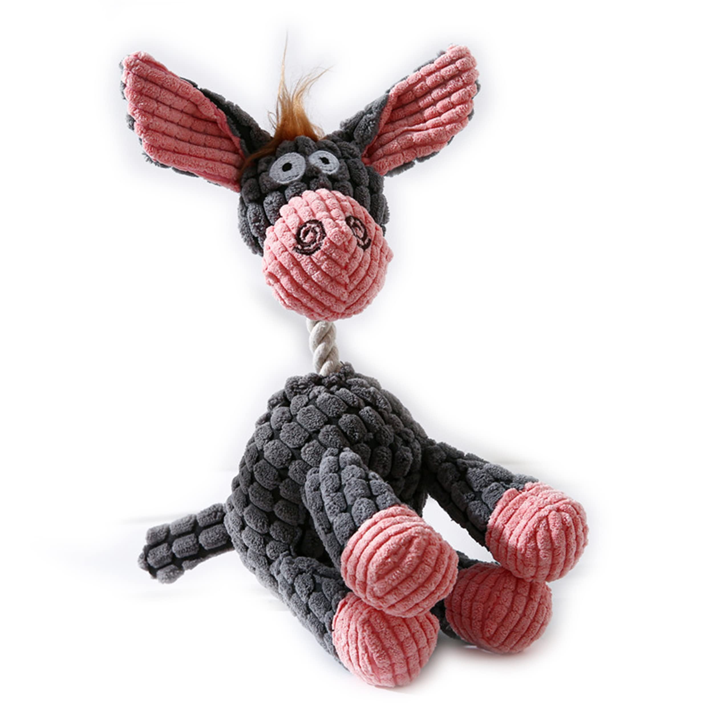 Tikson Dog Toy Stuffed Animal Plush Squeaking Pet Toy Chew Puppies Grey Donkey