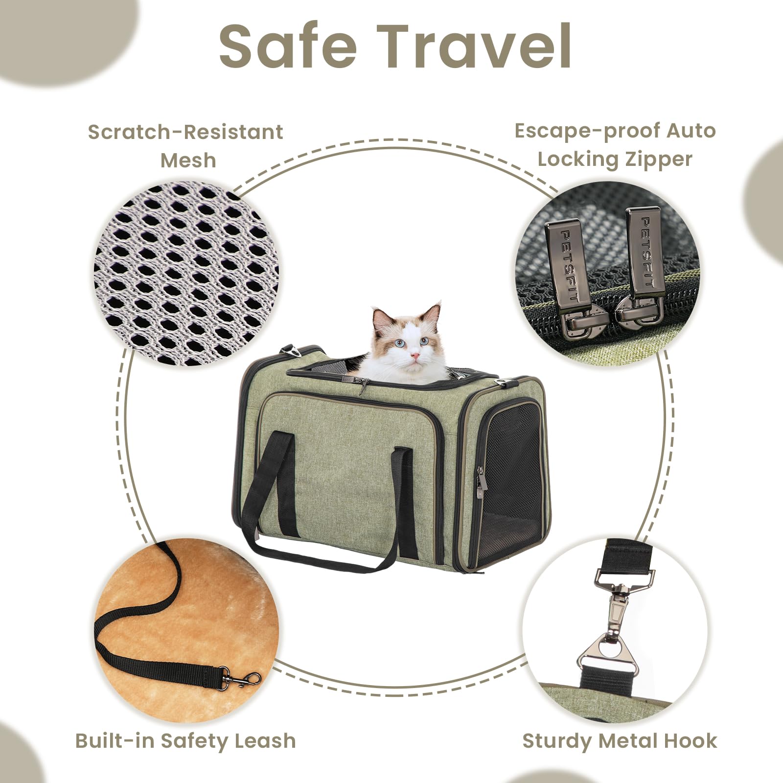 Petsfit Expandable Cat Dog Carrier Airline Approved, 17'' L X 11'' W X 11'' H Soft-Sided Portable Pet Travel Carrier For Kitten,
