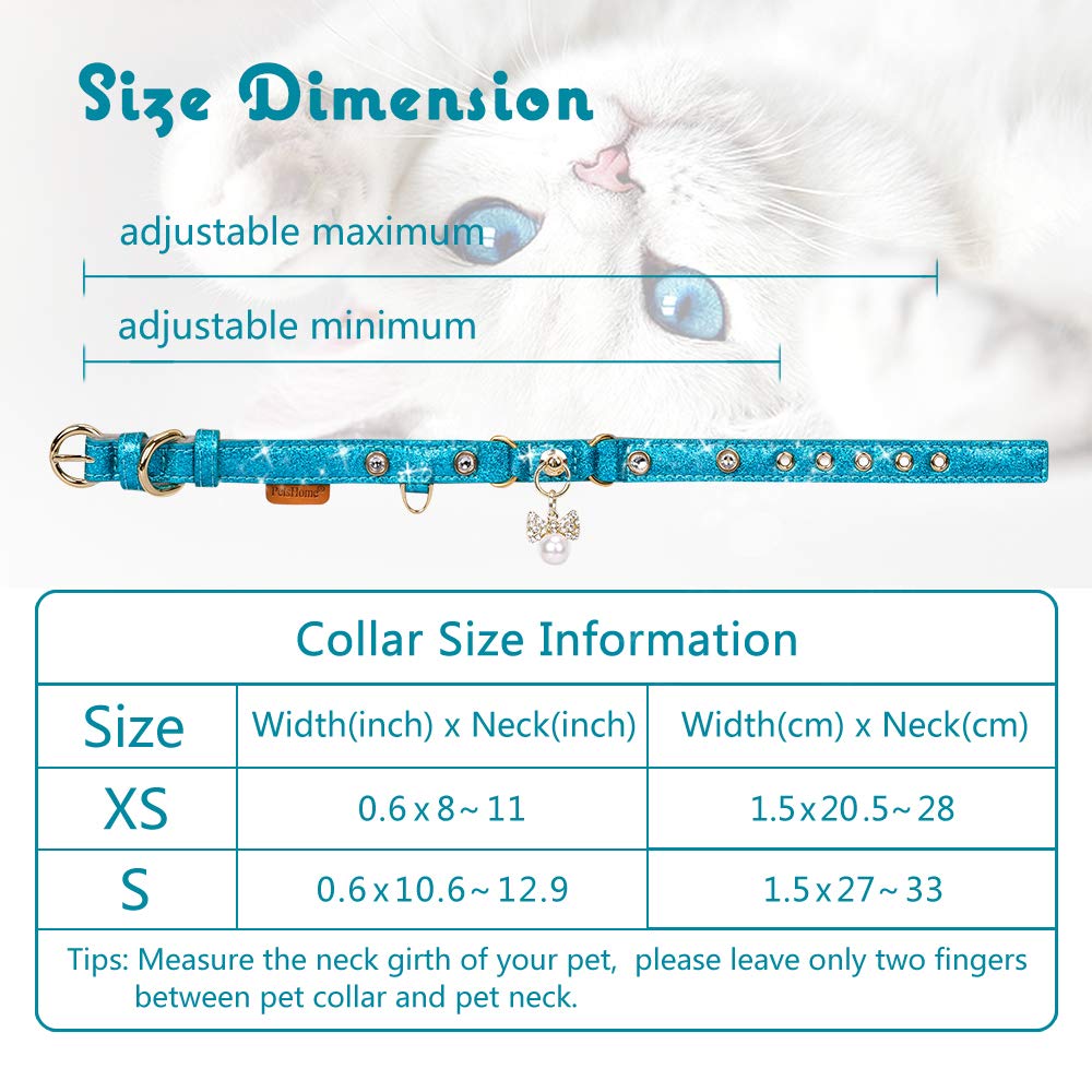 Petshome Cat Collar, Dog Collar, [Bling Rhinestones] Pu Leather Adjustable Pet Collar With Luxury Pendant For Big Cat And Small To Medium Dog Small Blue