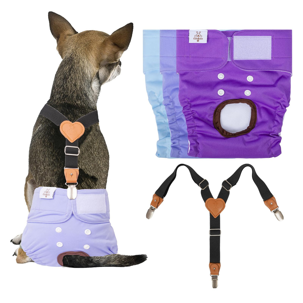 Cutebone Dog Diapers Female 3 Pack Reusable Doggy Diapers With One Suspender For Small Medium Large Dog Period Bdd01M