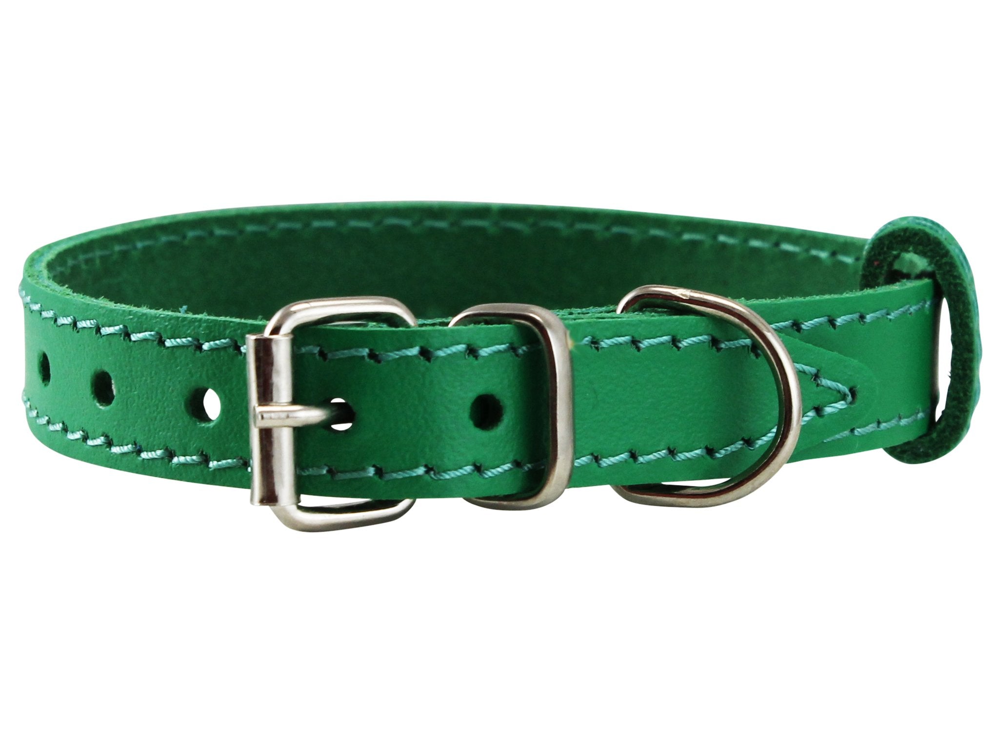 Genuine Leather Dog Collar For Smalles Dogs And Puppies 3 Sizes Green (Neck: 9.25'-11'; 1/2' Wide)