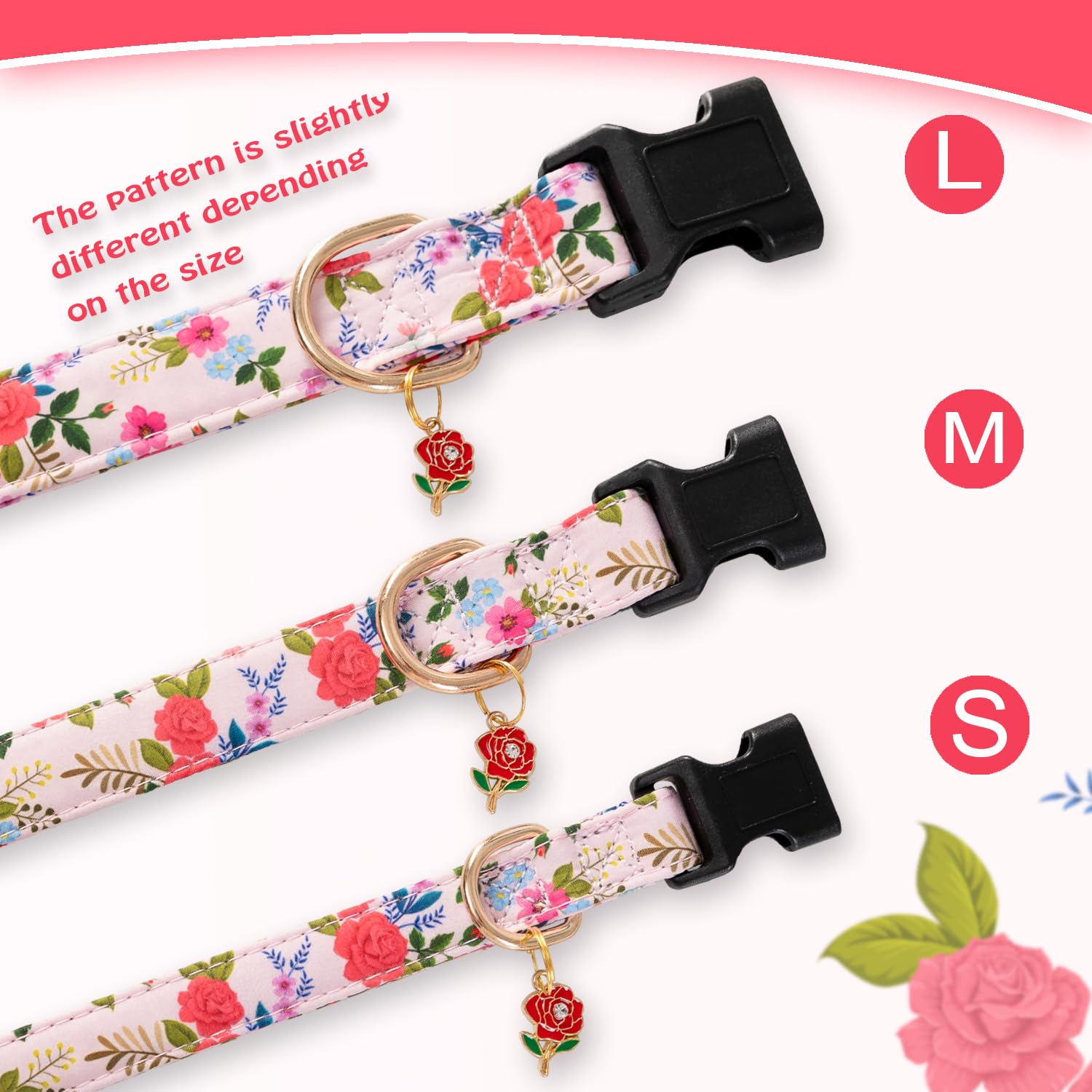 Prehai Cute Rose Dog Collar For Small Medium Large Dogs Special Design Cute Pink Rose Dog Collar For Girl Female Dogs Soft Adjus