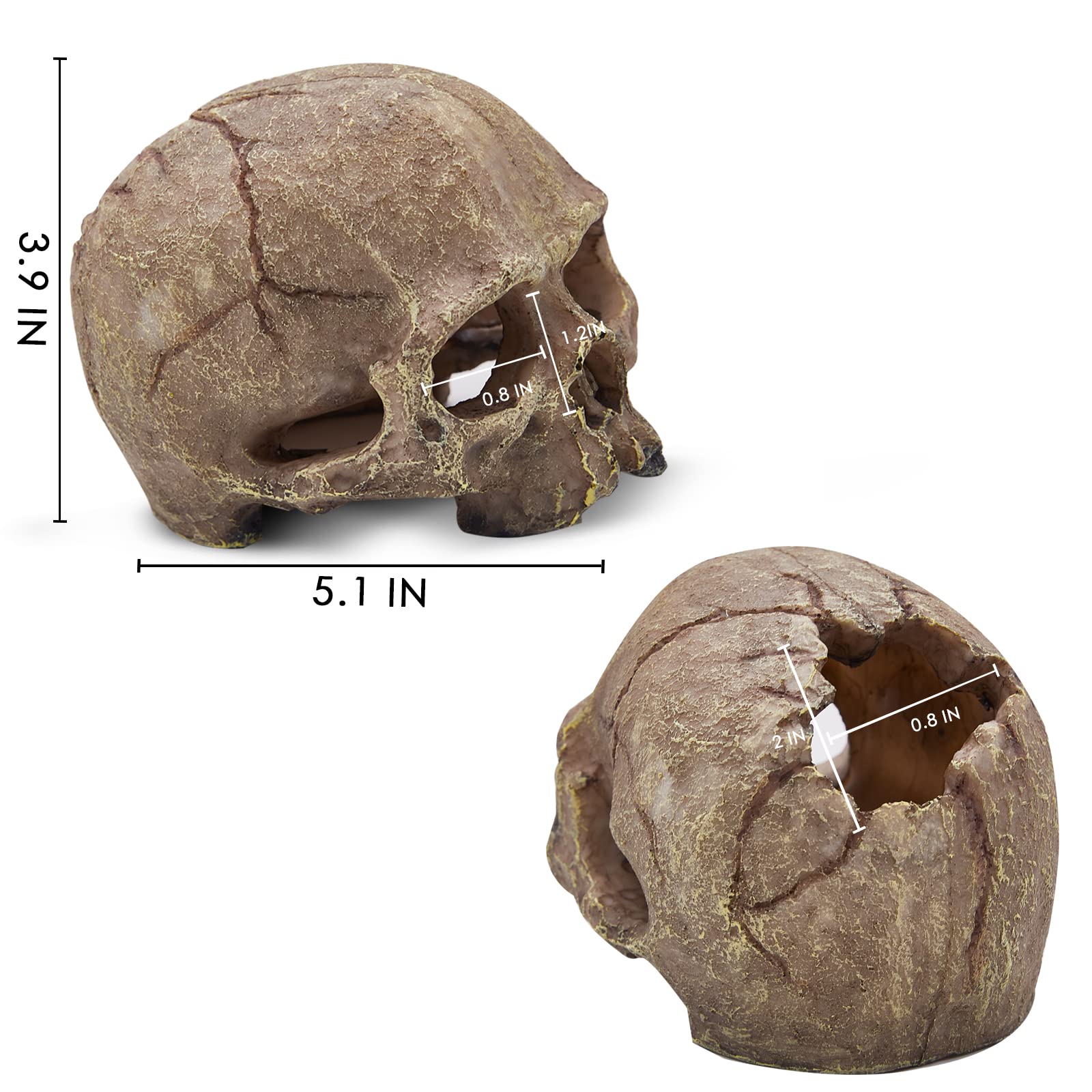 Aufeeky Halloween Human Skull Reptile Hide, Grey Reptile Hides And Caves For Ball Python Leopard Gecko Snake Bearded Dragon Liza