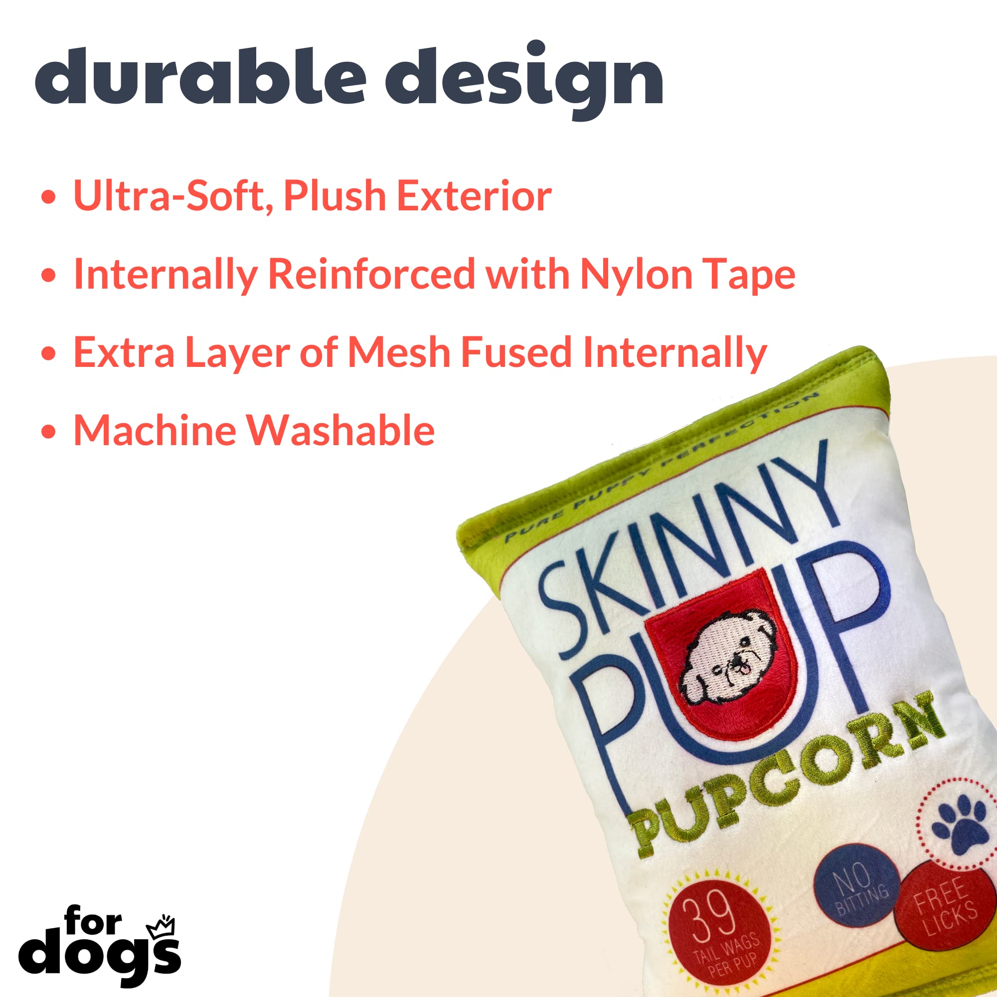 Huxley & Kent For Dogs - Skinny Pup (Large) - Power Plush Funny Dog Toy With Squeaker - H&K Squeaky